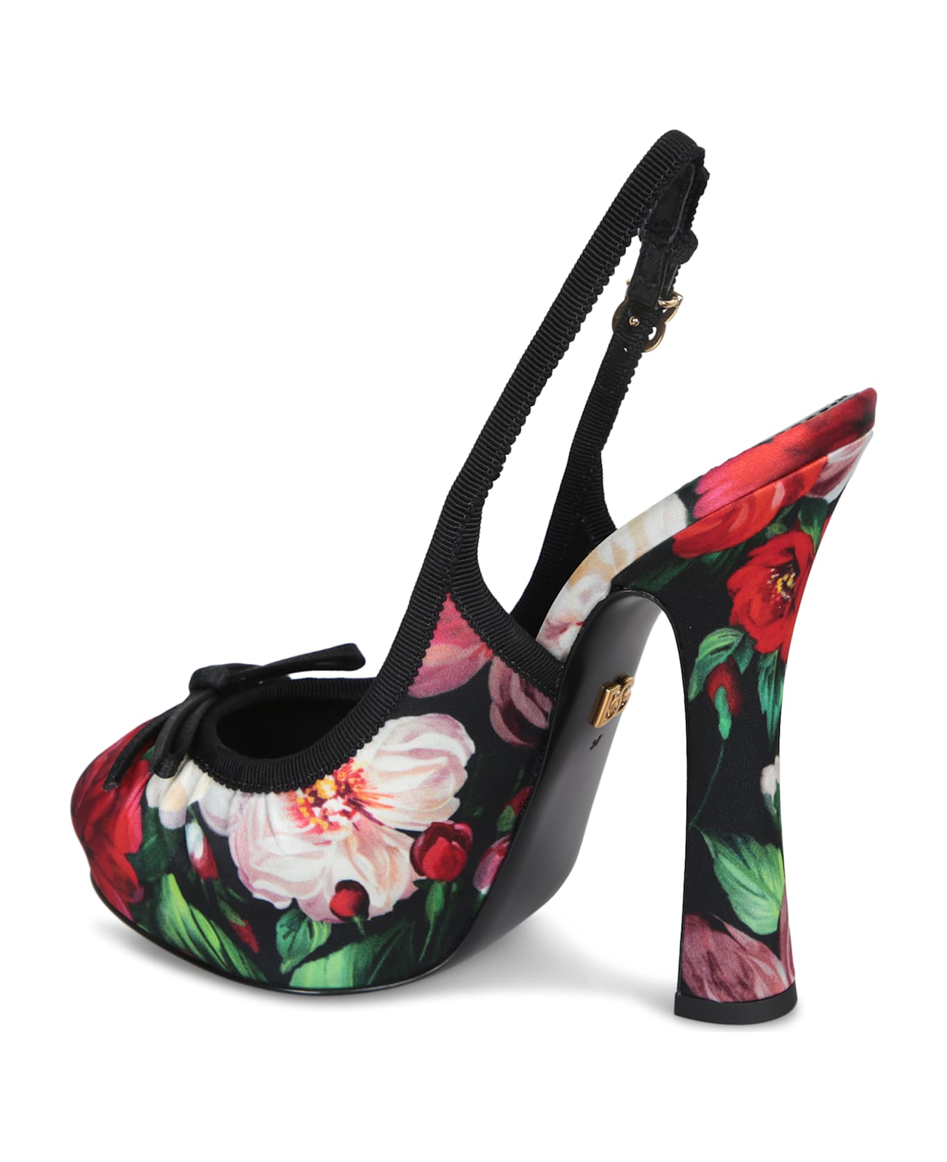 Dolce & Gabbana Vally Platform Slingbacks In Printed Satin - Black