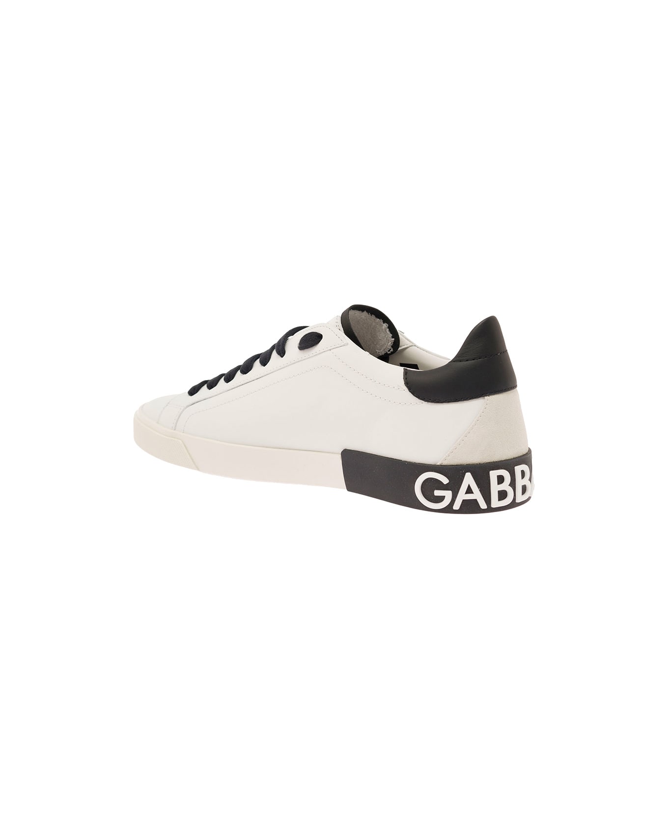 Dolce & Gabbana 'portofino' White Low Top Sneakers With Logo Lettering Detail In Smooth Leather Man - White