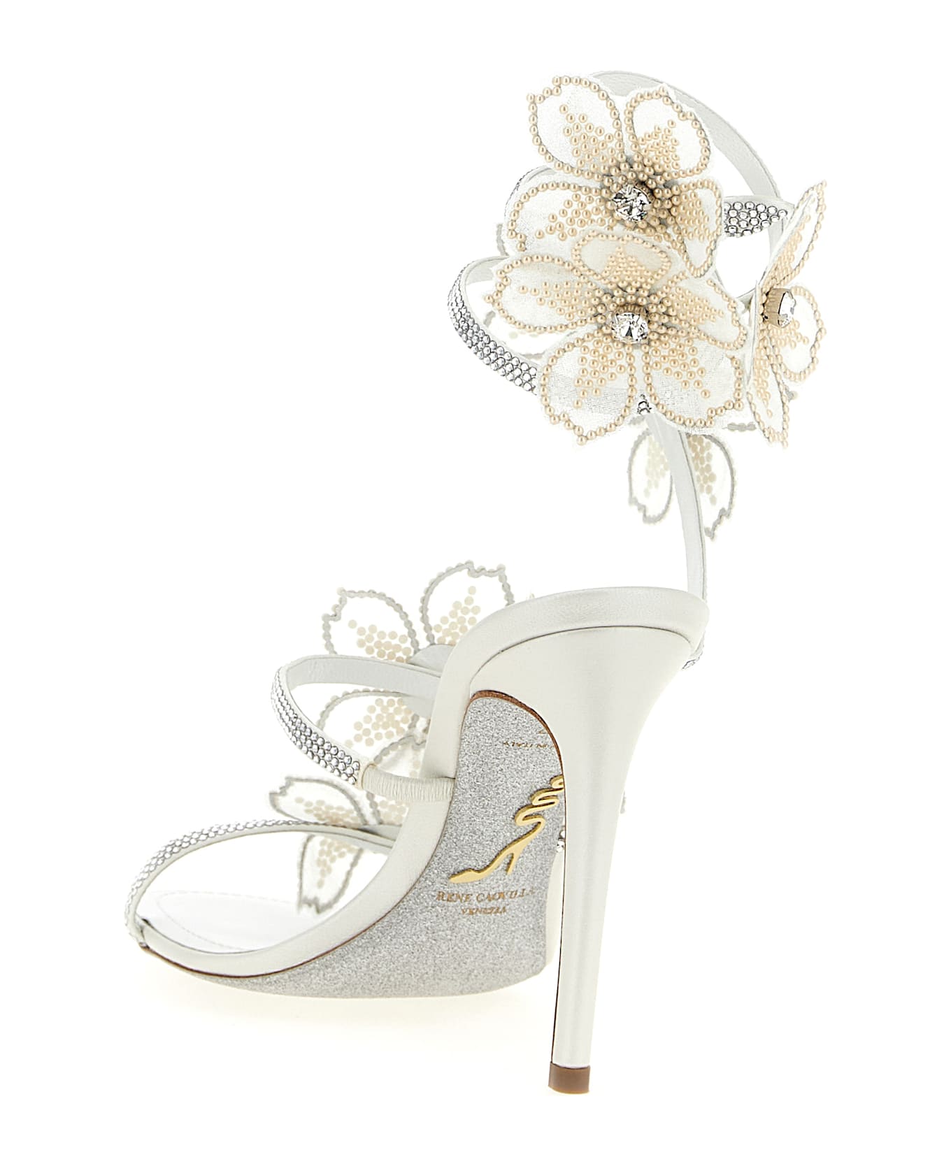 René Caovilla 
peach Flower
 Sandals - White
