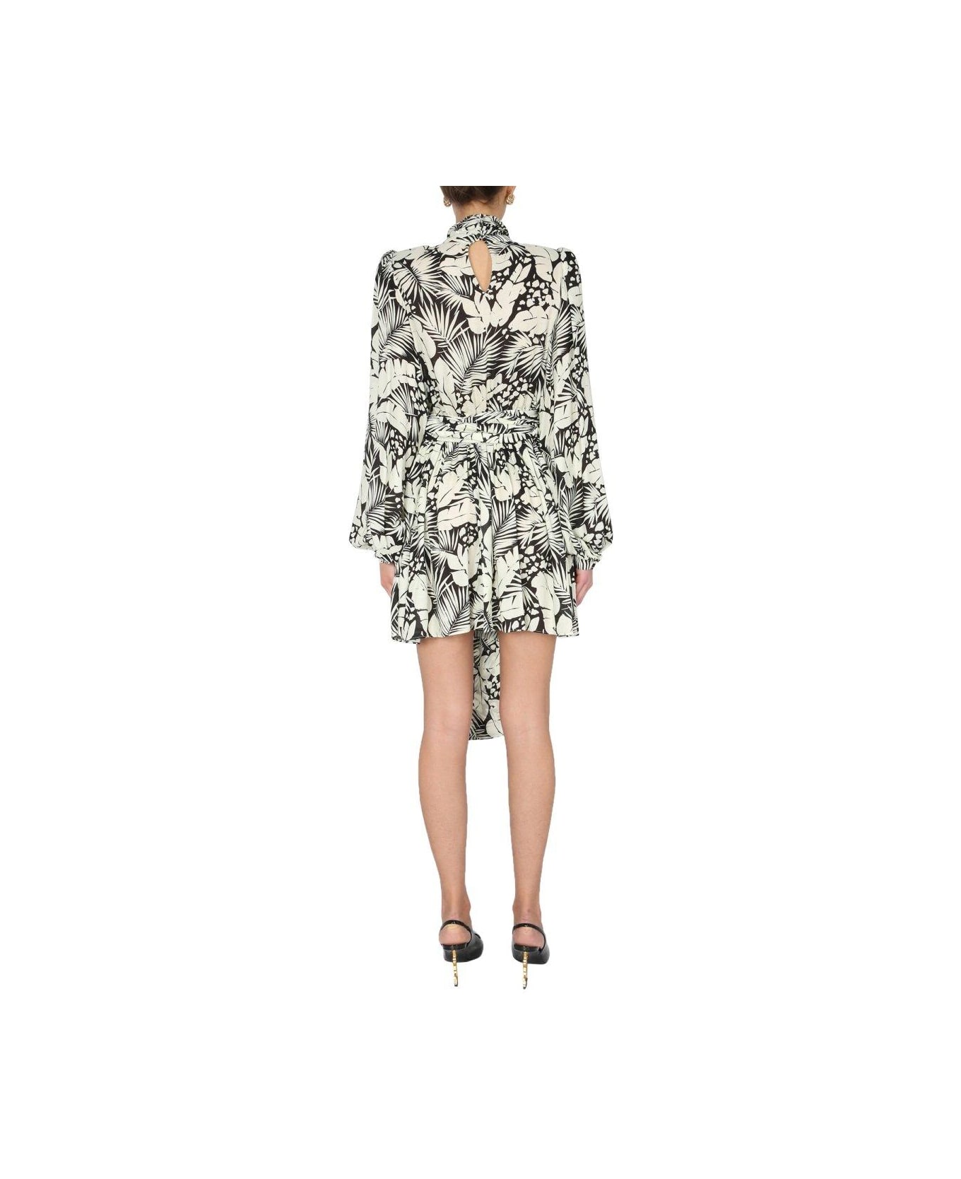Saint Laurent Floral Printed Mini Dress - BLACK