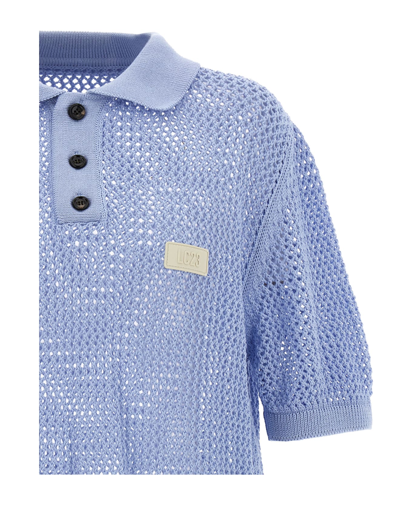 LC23 Crochet Polo Shirt - Light Blue