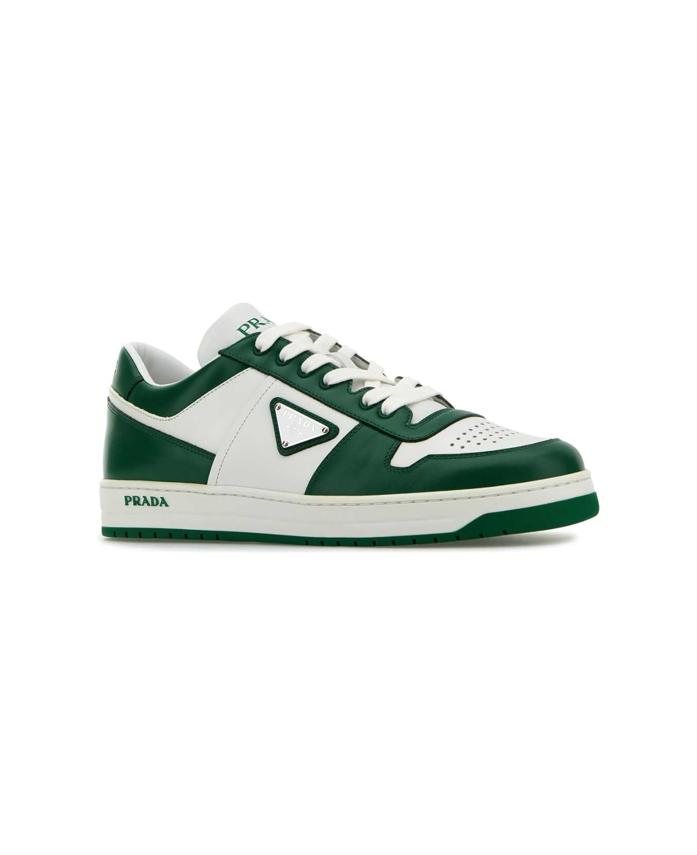 Prada Two-tone Leather Downtown Sneakers - BIANCOVERDE