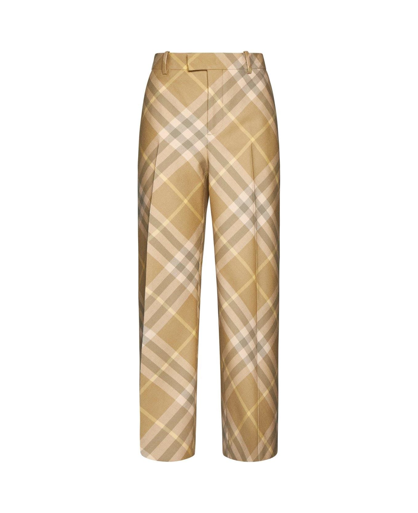 Burberry Check-printed Straight-leg Tailored Trousers - Beige