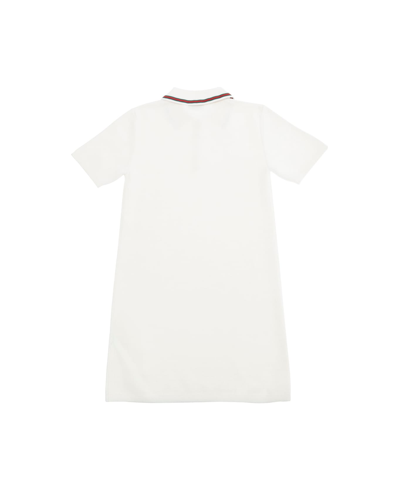 Gucci White Dress With Polo Shirt Style Collar With Web Detail And Embroidery In Cotton Girl - White
