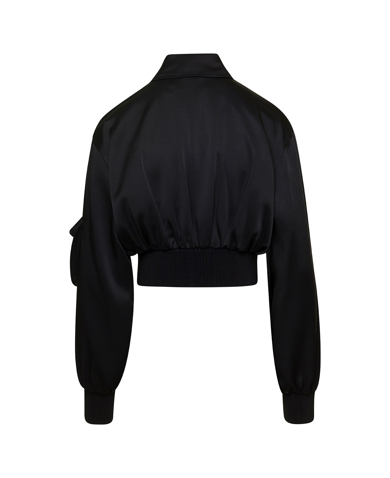 Blumarine Black Cropped Jacket With Macro Patch Pockets In Satin Woman - Black