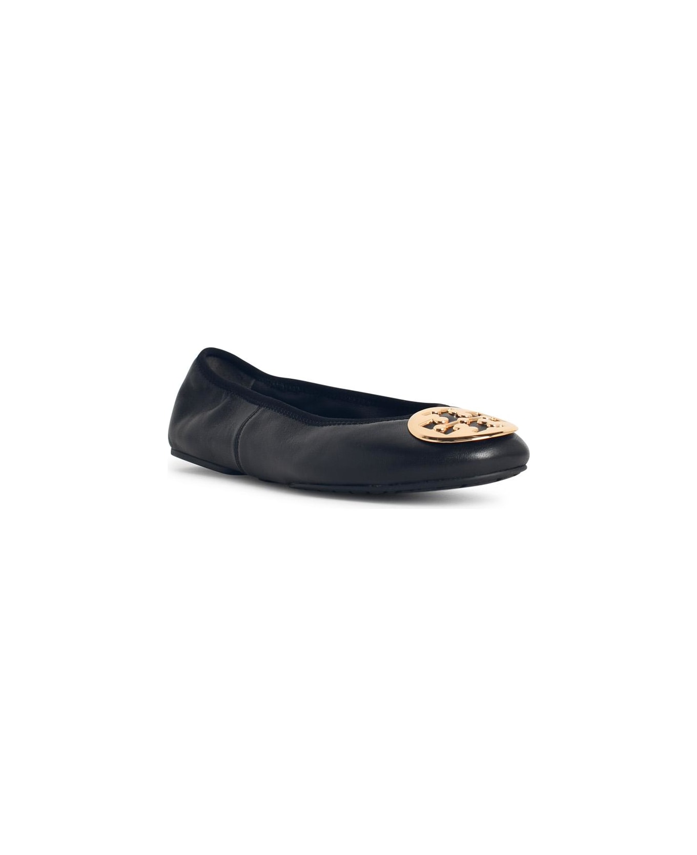 Tory Burch 'minnie' Black Leather Ballet Flats - Black