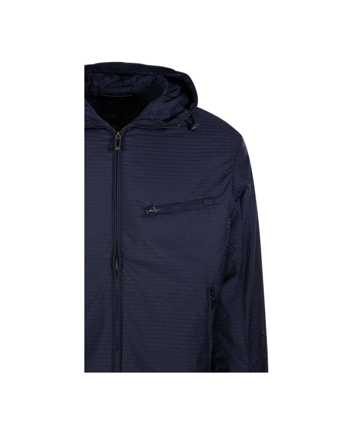 Emporio Armani Zip-up Padded Hooded Jacket - Blu navy