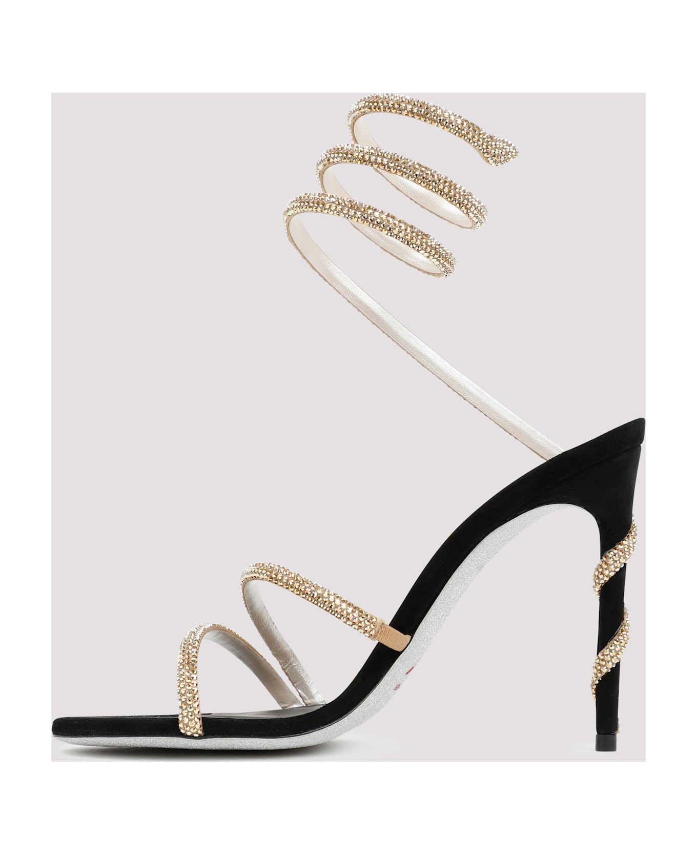 René Caovilla Renè Caovilla Golden Margot Spiral Sandals - Gold Satin Black Suede Metallic Sun