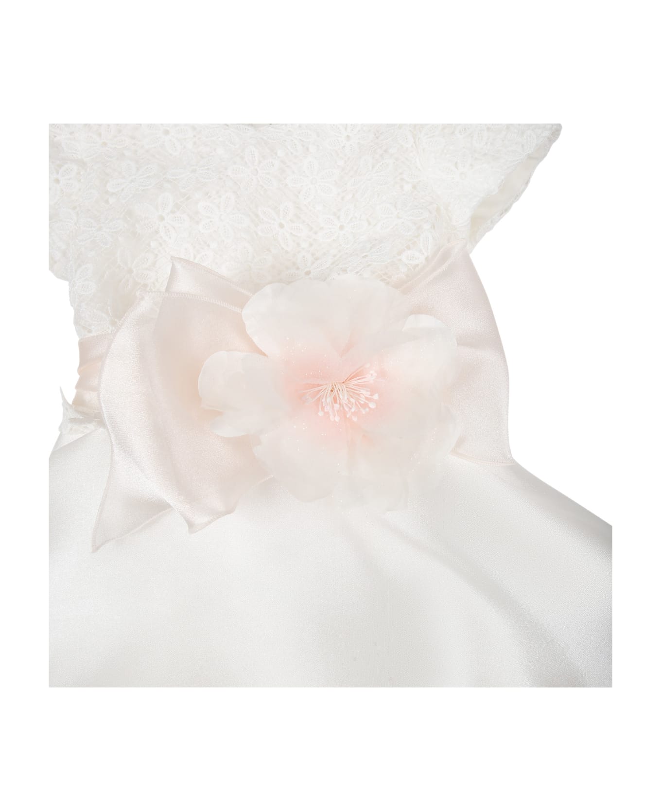 Monnalisa White Dress For Baby Girl With Flower - White