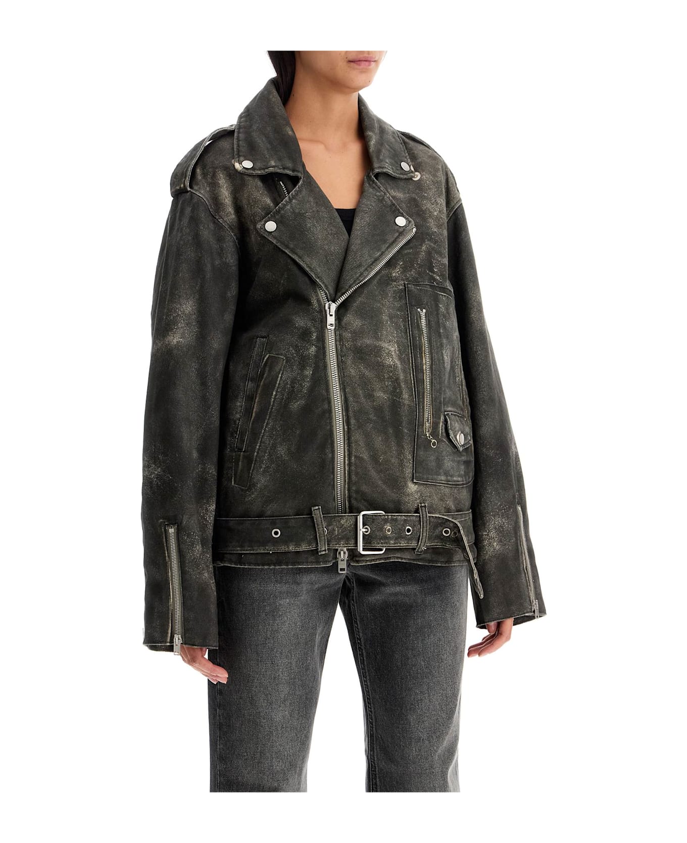 Haikure Lee's Faux Leather Biker Jacket With - LEATHER PRINT