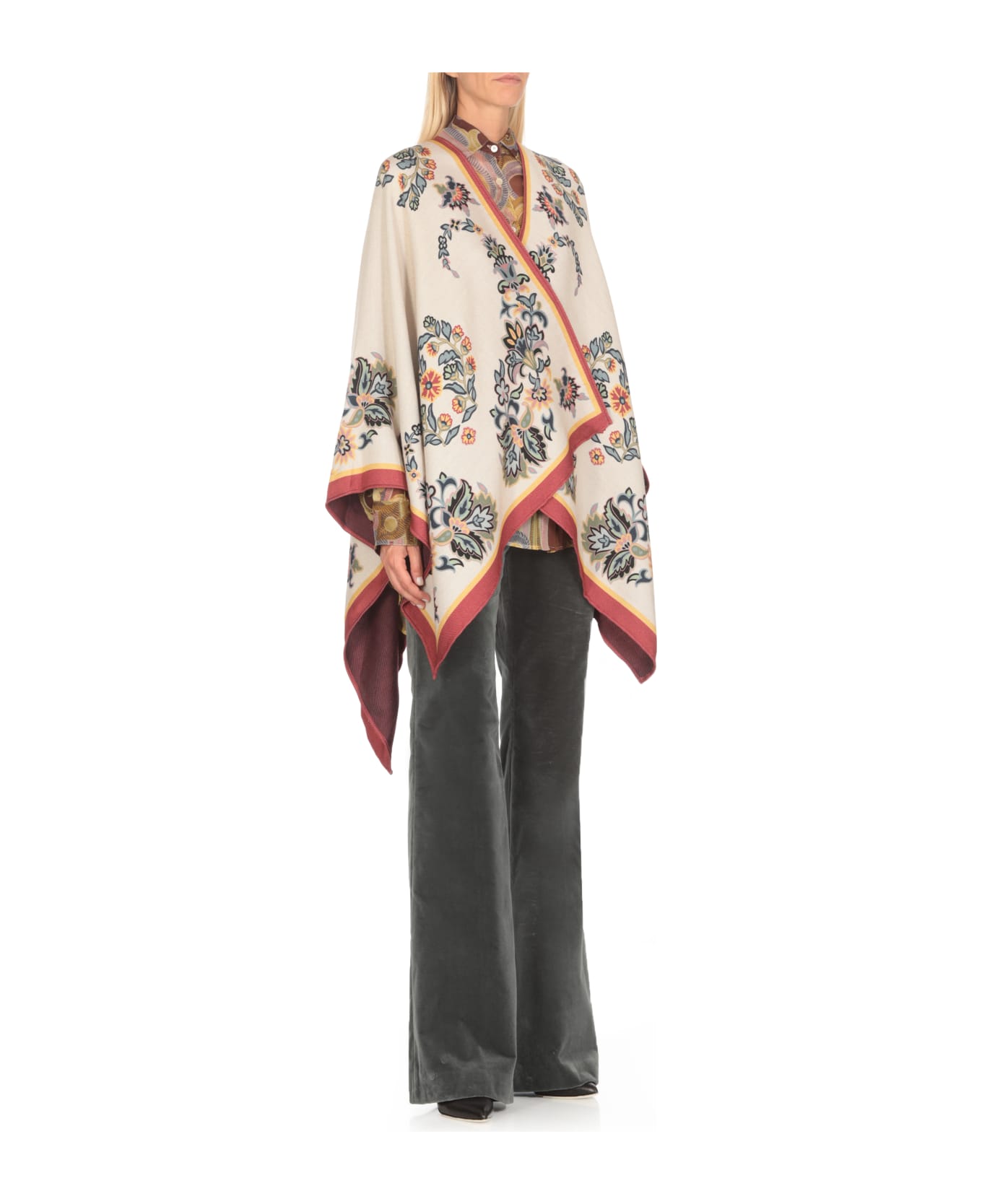 Etro Floral Paisley Cape - PRINT ON BEIGE BASE