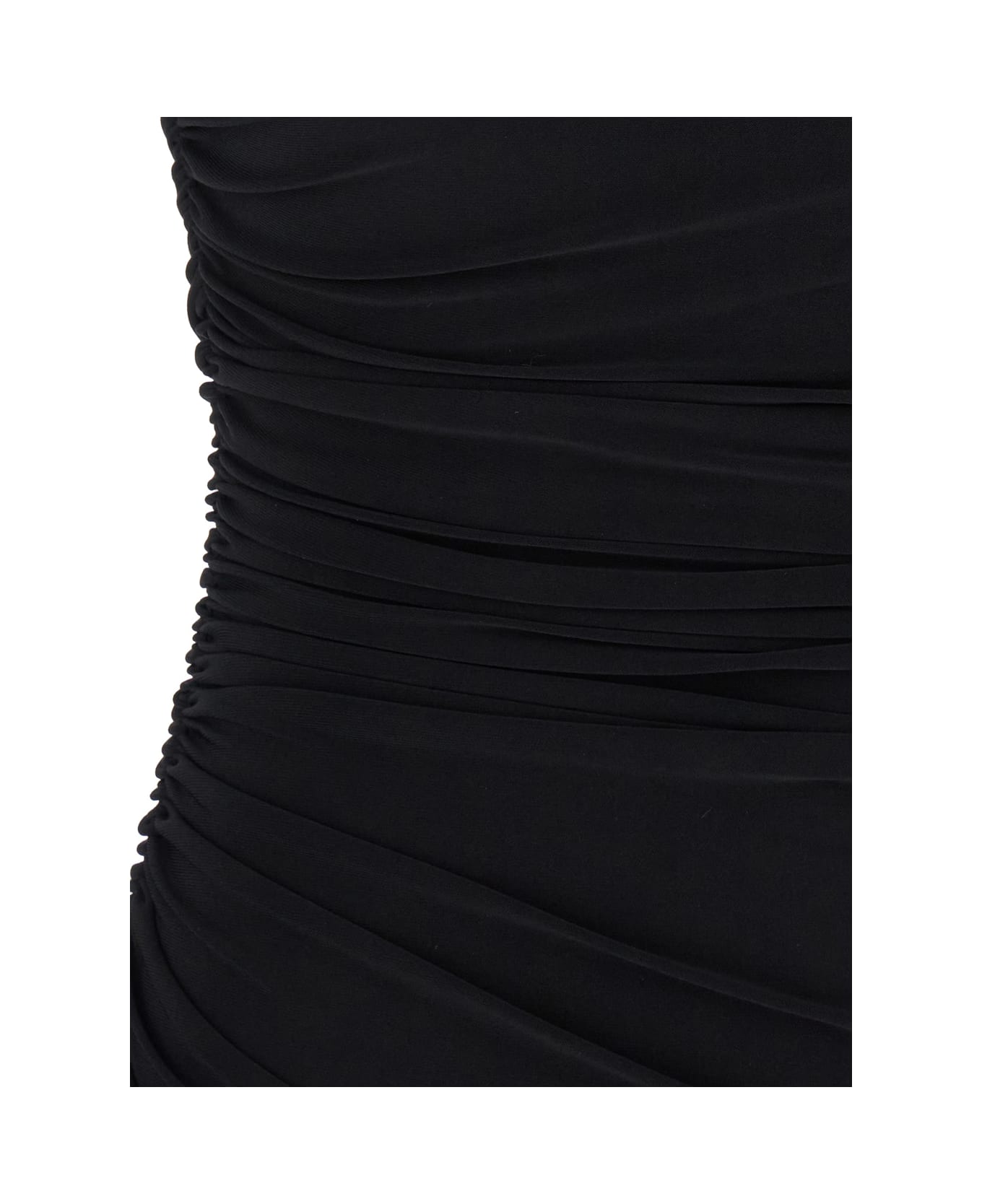 Norma Kamali Black Mini Dress With Asymmetric Hem And Mesh Sleeves In Tech Fabric Woman - Black