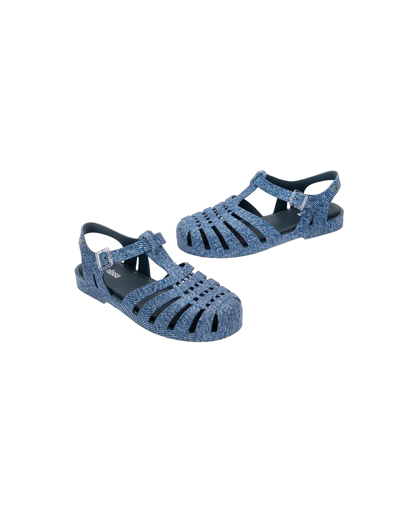 Melissa 
possession
 Blue Sandals With Cage Design And Denim Print In Tech Fabric Woman - Blu