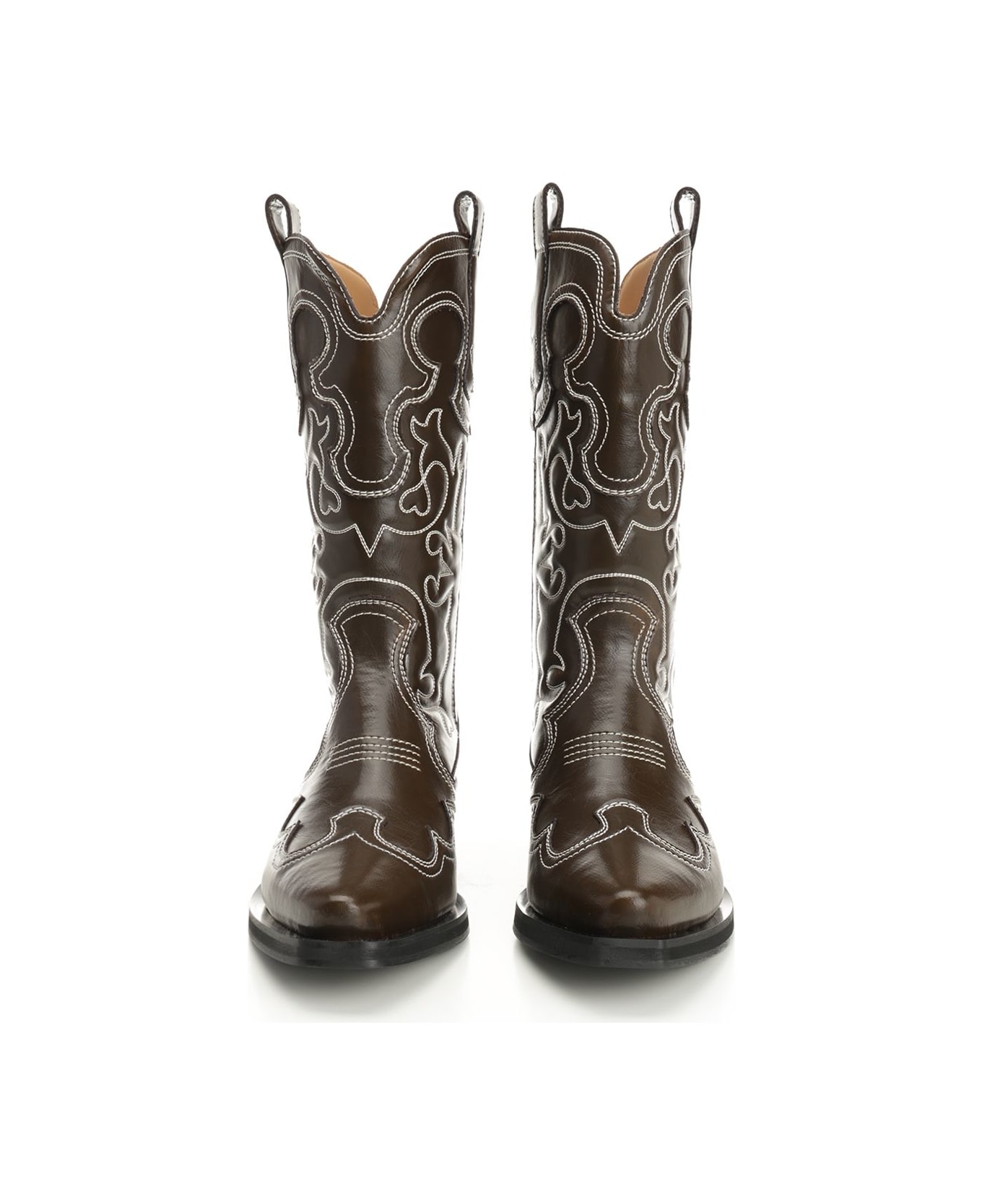 Ganni Mid Shaft Embroidered Western Boot Oleatex - DARKOLIVEEGRET