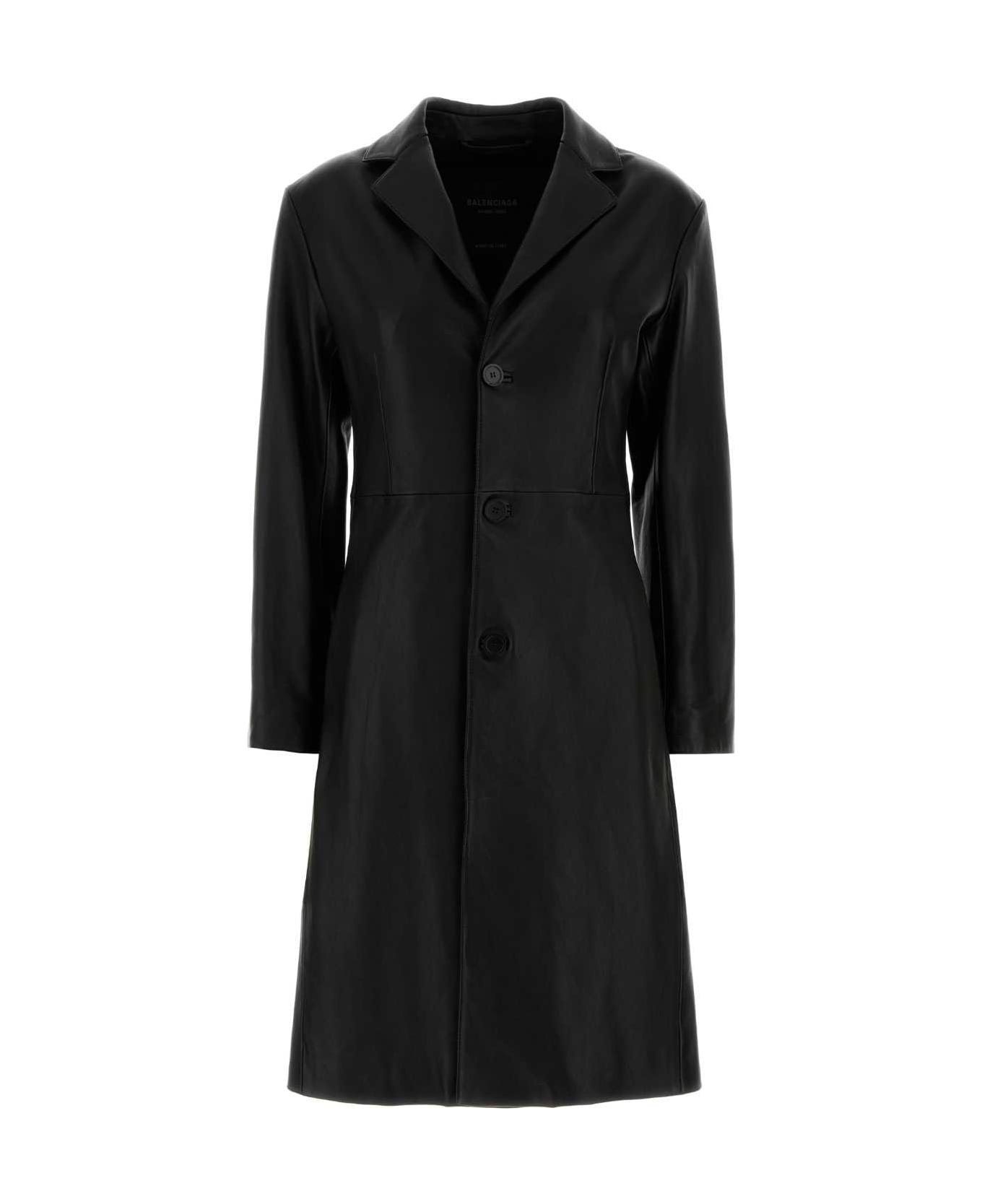 Balenciaga Black Leather Coat - Black