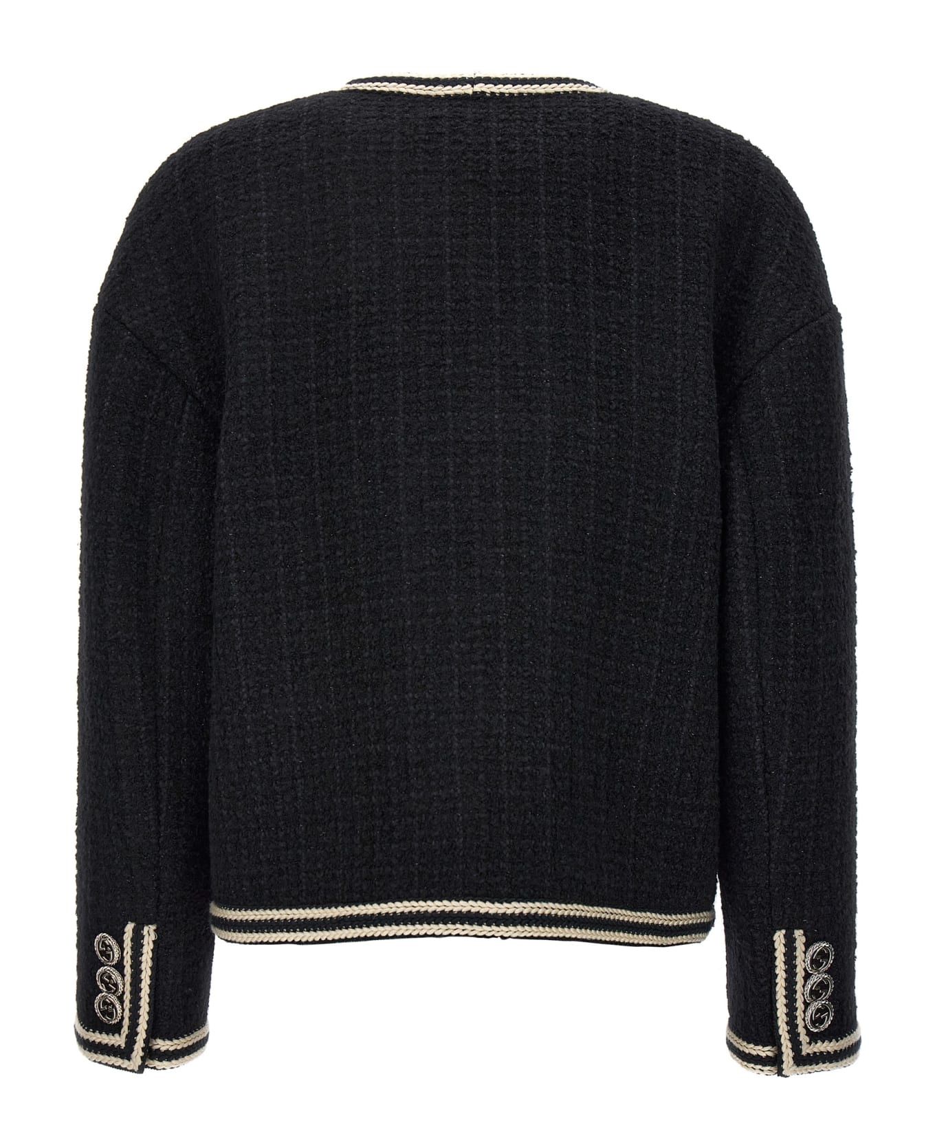 Gucci 'interlocking G' Pin Tweed Jacket - White/Black