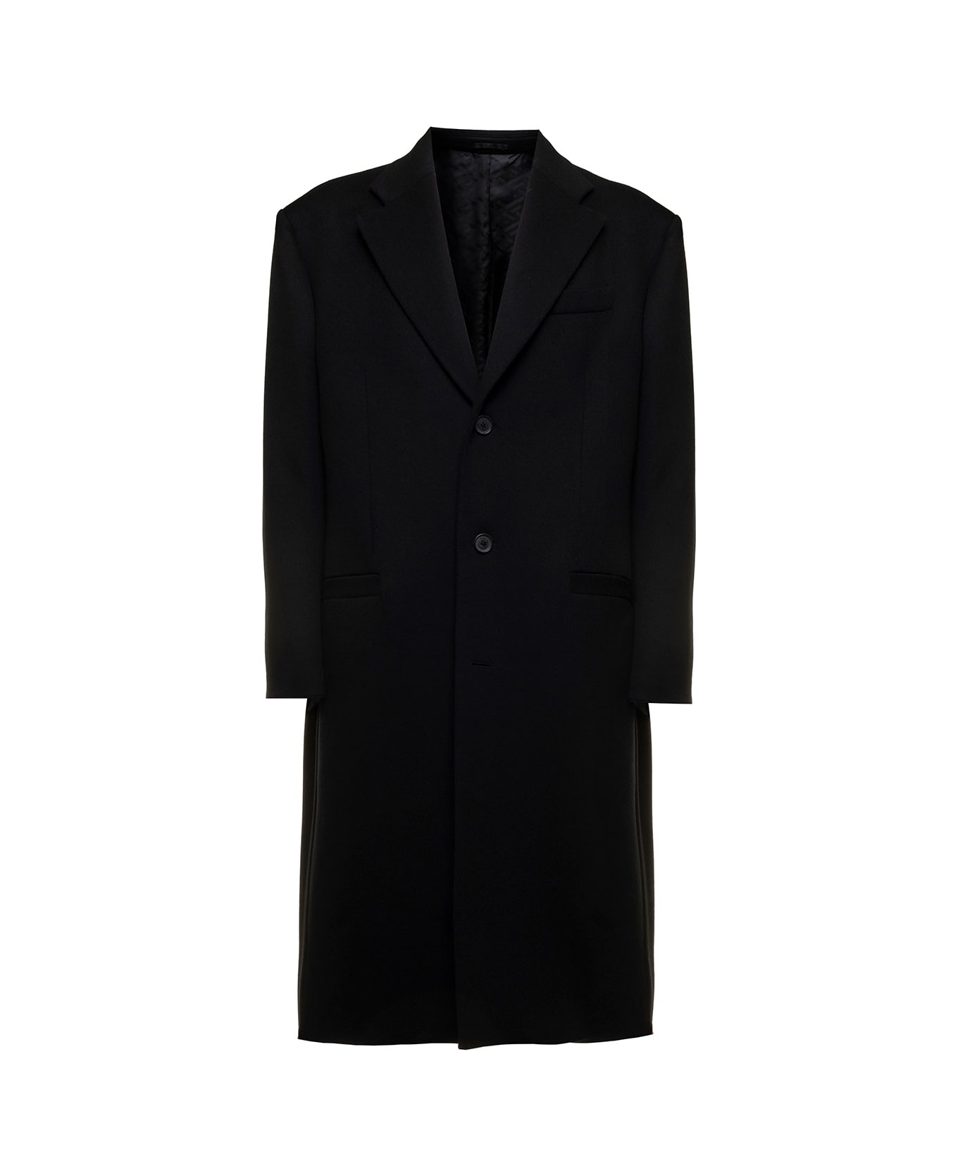 Versace Black Coat In Virgin Wool Versace Man - Black