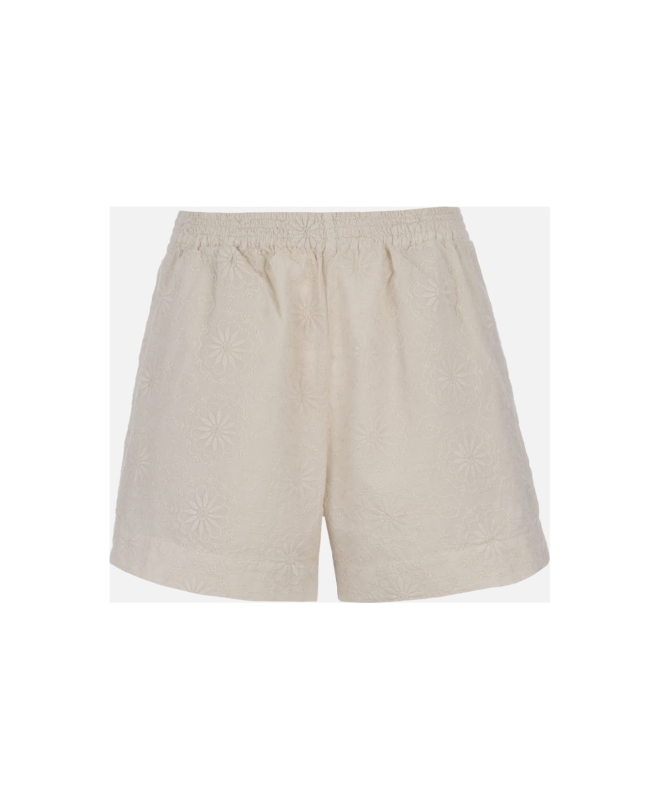 MC2 Saint Barth Woman Sangallo Cotton Pull Up Shorts Meave - WHITE