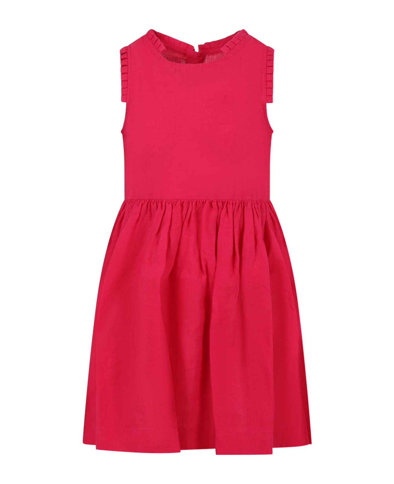 Petit Bateau Fuchsia Dress For Girl With Ruffles - Fuchsia ワンピース＆ドレス