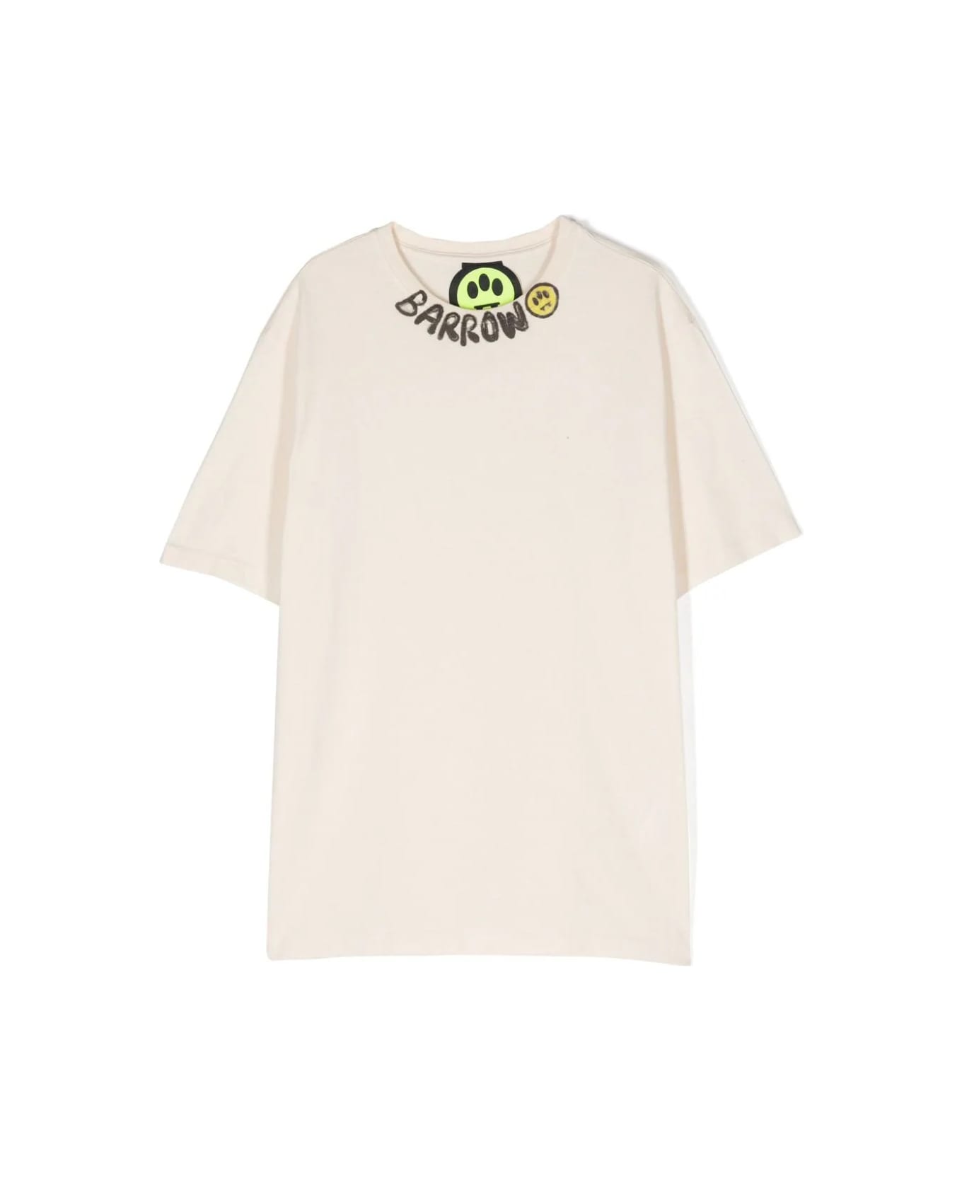 Barrow Beige T-shirt With Graffiti Logo On Crew Neck - Brown Tシャツ＆ポロシャツ
