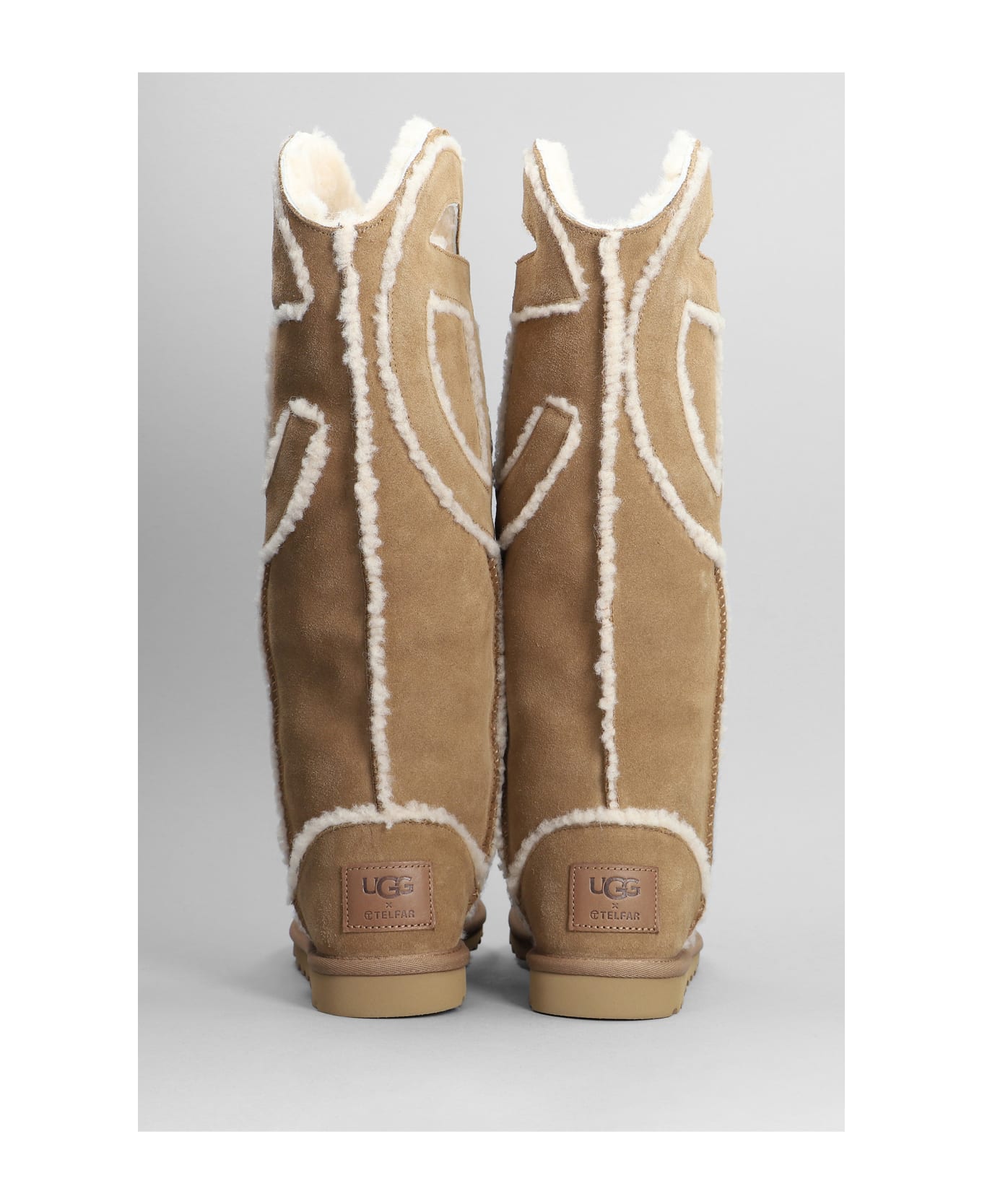 UGG Logo Tall Boot Low Heels Boots In Leather Color Suede - Brown ブーツ
