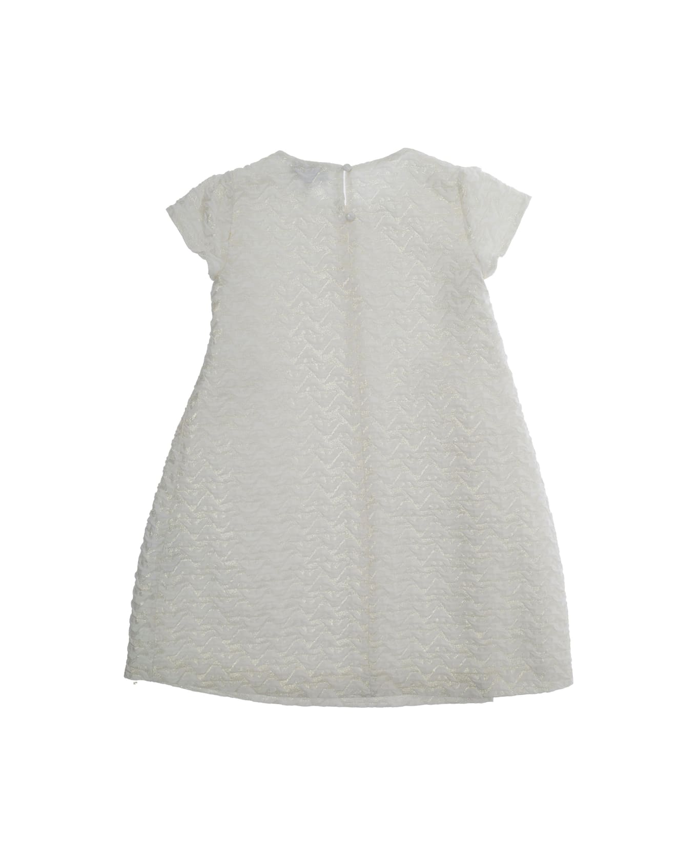 Emporio Armani White Dress With Peter Pan Collar And All-over Logo Embroidery In Tech Fabric Girl - White
