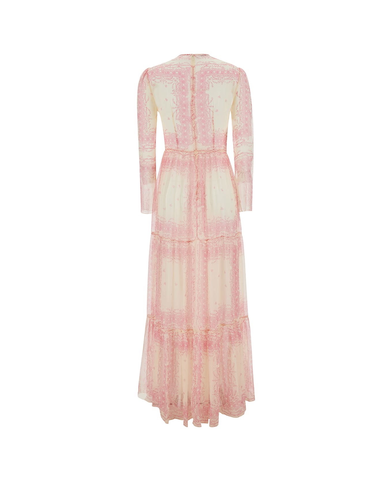 Philosophy di Lorenzo Serafini Maxi Pink Flounced Dress With Romantic Print In Silk Woman - Pink