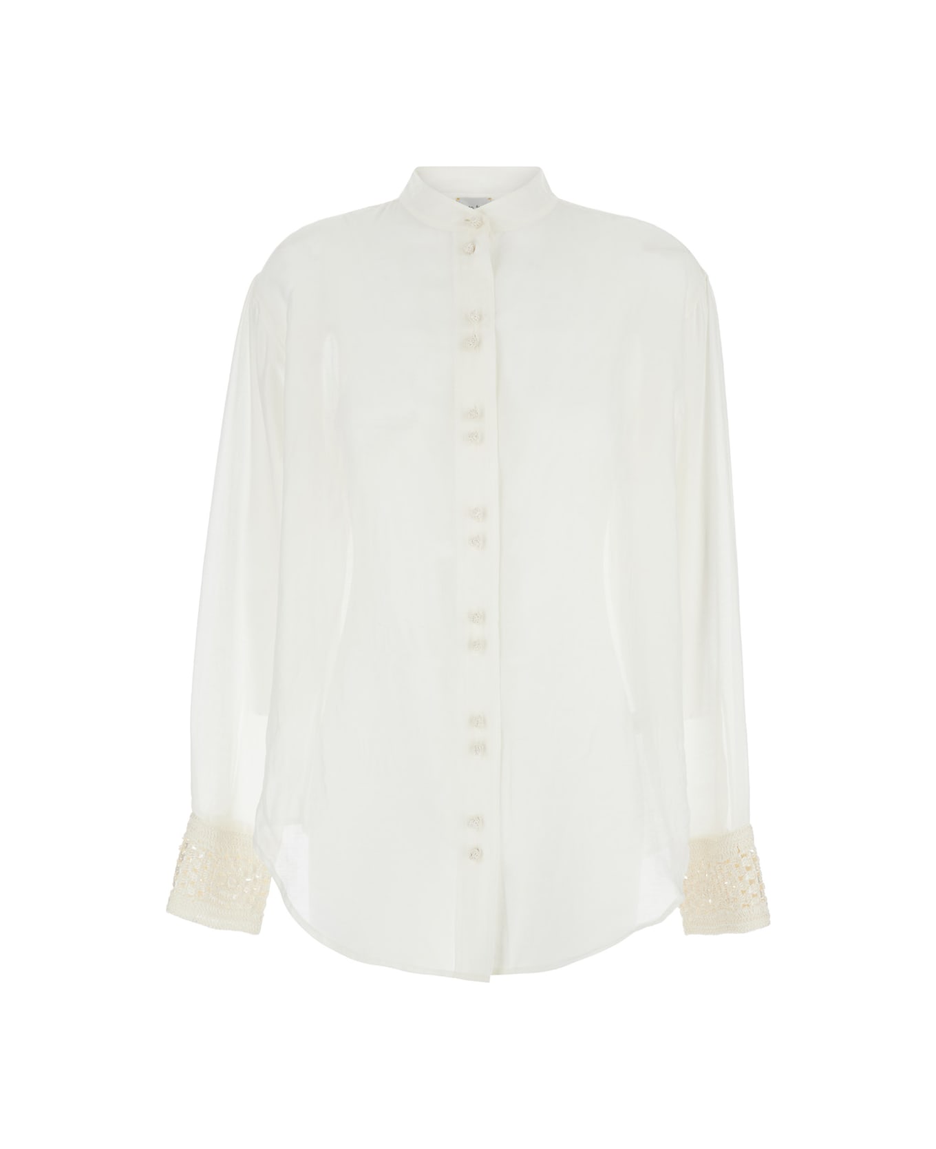 Forte_Forte White Shirt With Pearls Details In Cotton And Silk Woman - White