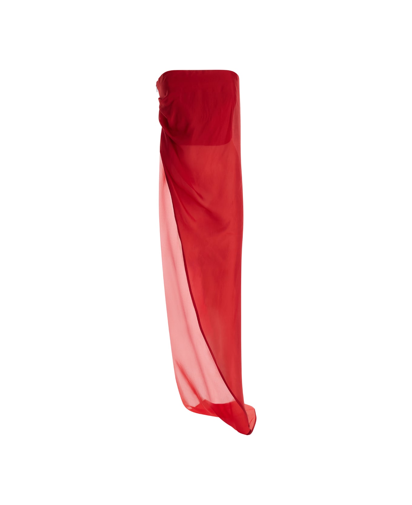 Rick Owens Red Strapless Asymmetric Long Top In Silk Woman - Red