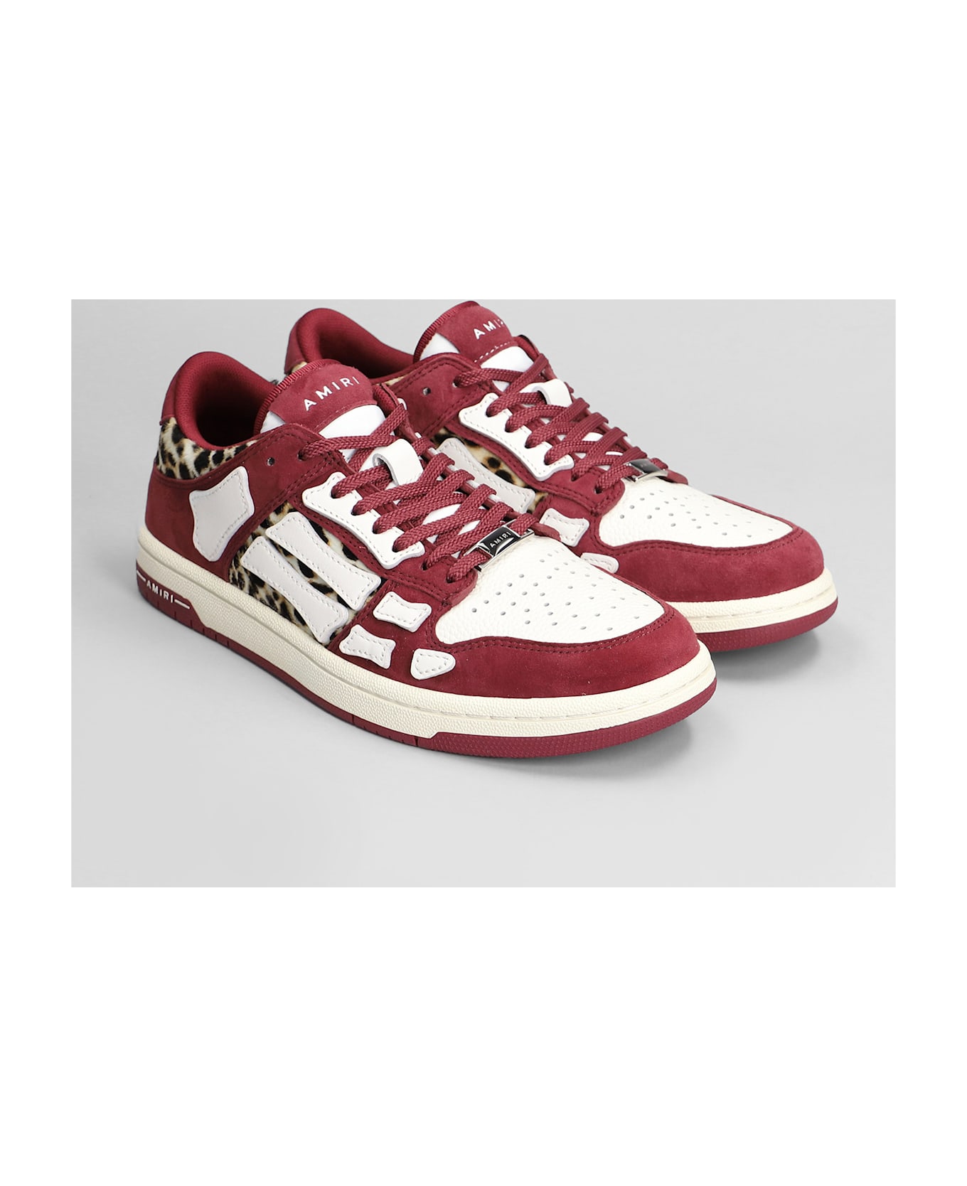 AMIRI Leopard Skel Top Low Sneakers In Bordeaux Leather - bordeaux