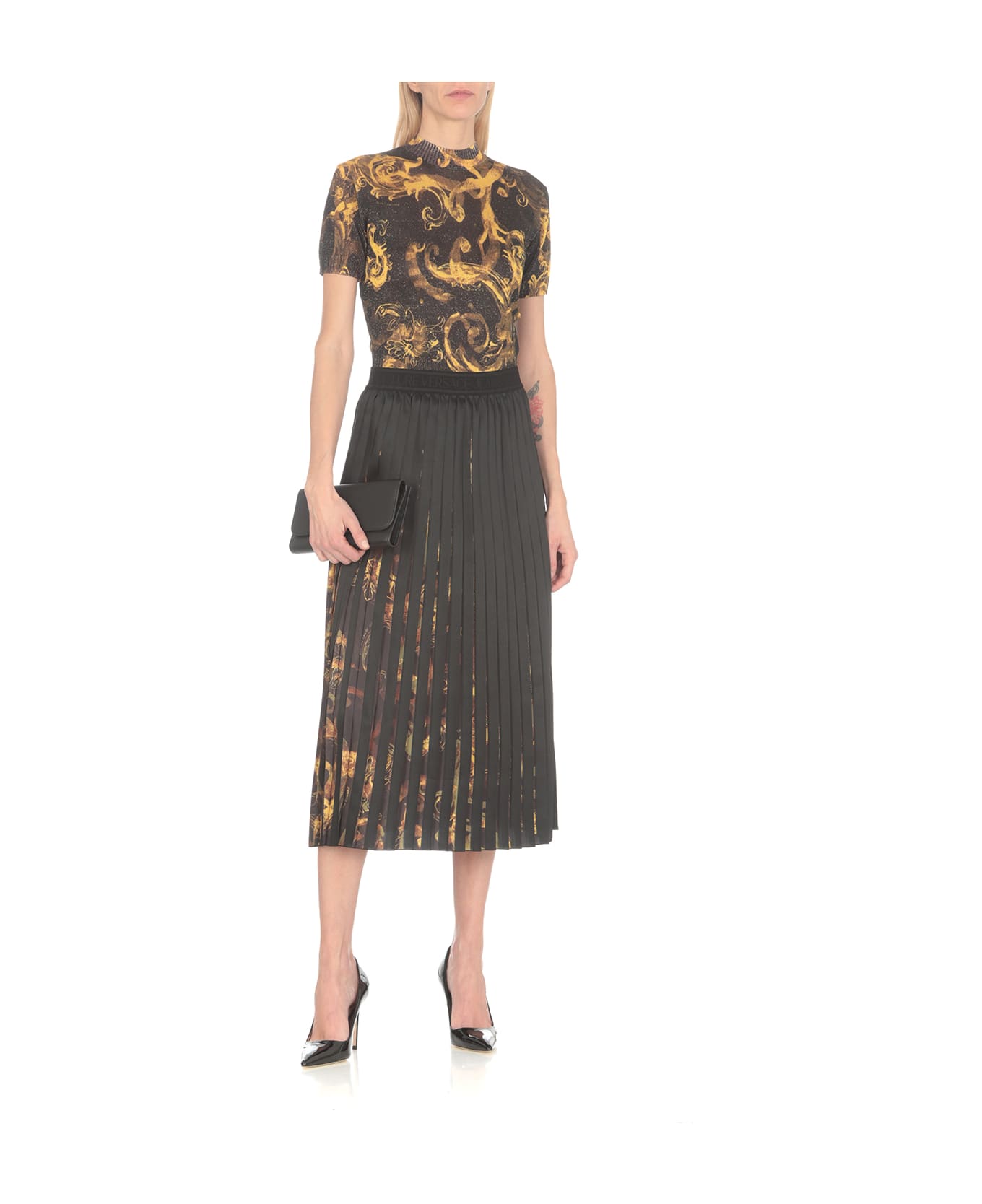 Versace Jeans Couture Watercolour Couture-print Pleated Skirt - Black