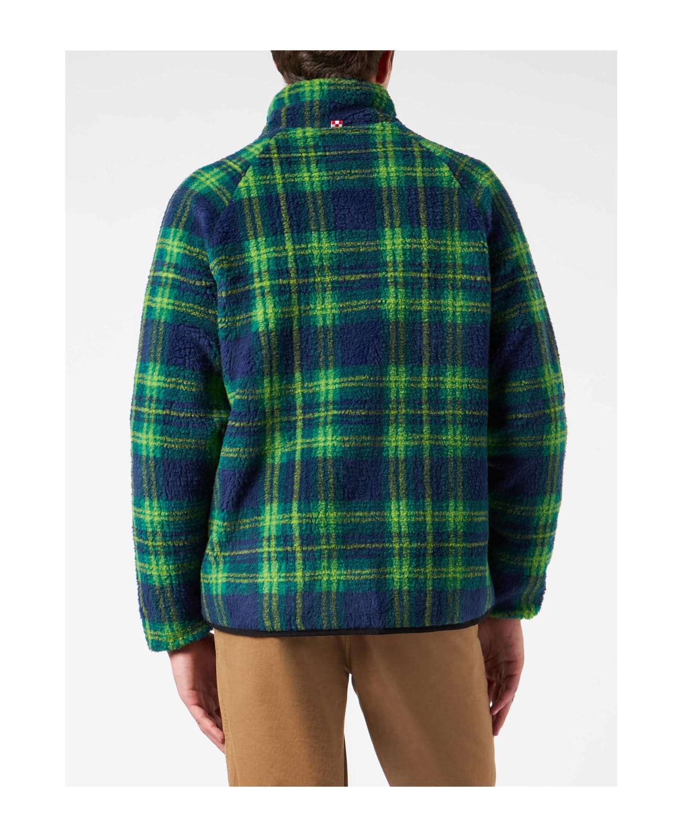 MC2 Saint Barth Man Sherpa Jacket With Tartan Print - BLUE
