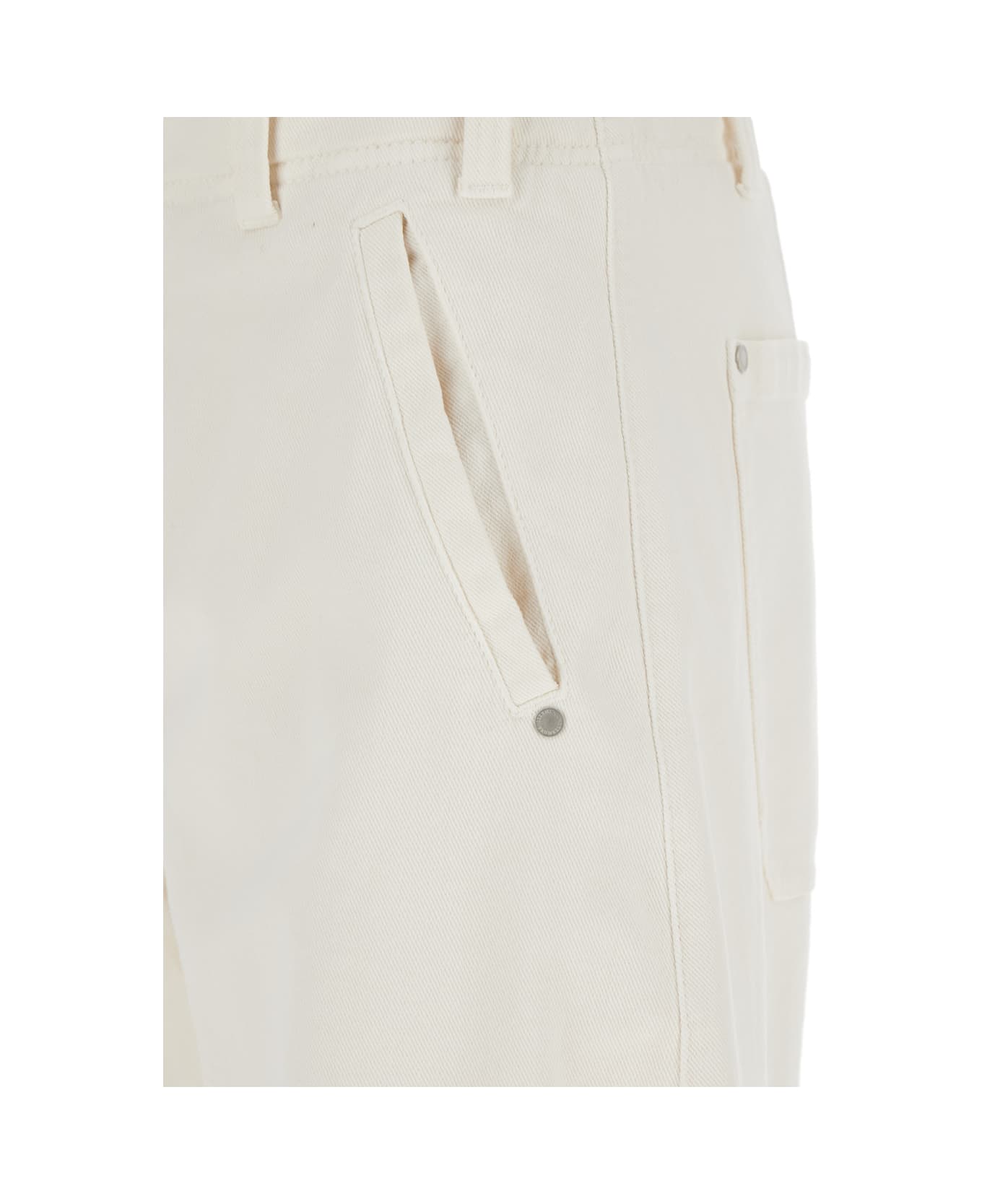 Brunello Cucinelli White Five Pocket Jeans With Logo Patch On The Back In Cotton Woman - Panna