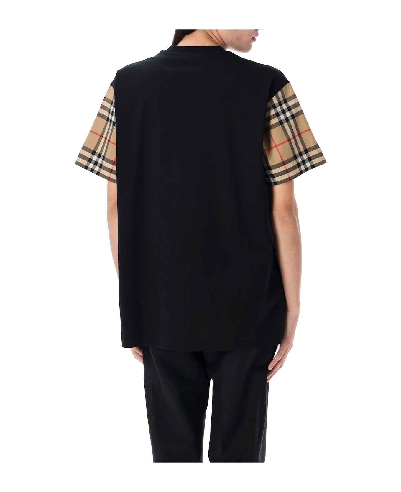 Burberry London Check Sleeve Cotton T-shirt - BLACK
