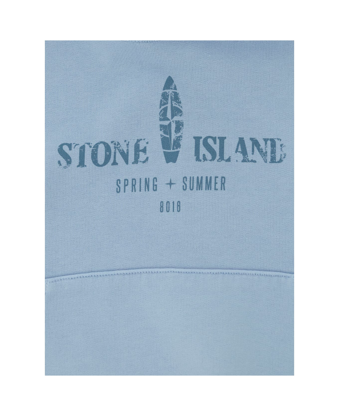 Stone Island Junior Light Blue Hoodie With Logo Print In Cotton Boy - Blu