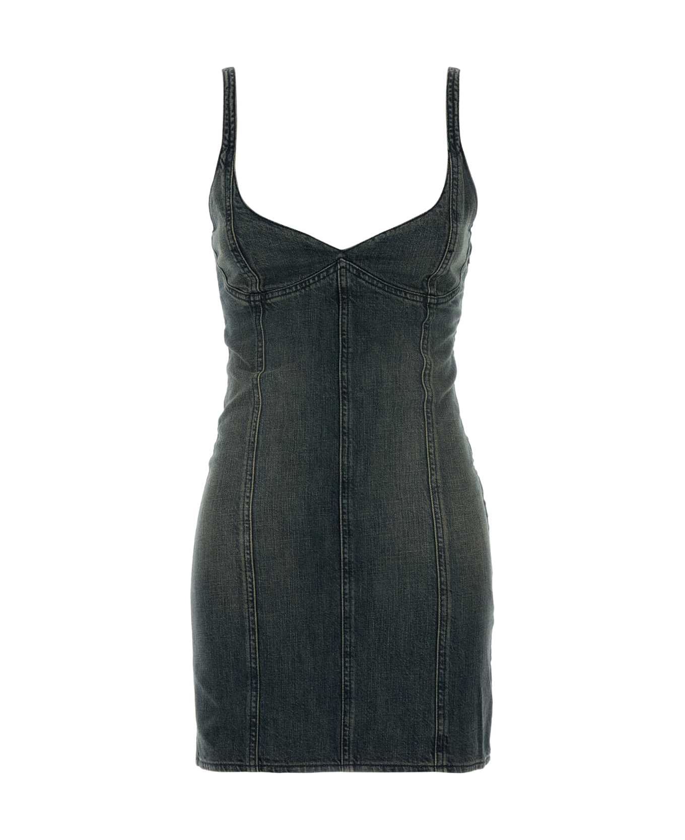 Balenciaga Denim Mini Dress - NAVY/GREEN/YELLOW