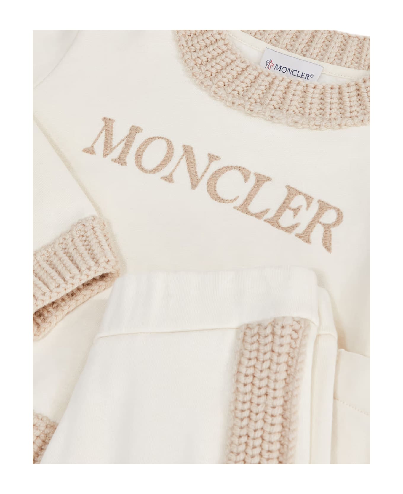 Moncler White Tracksuit With Logo And Knitted Hems - White