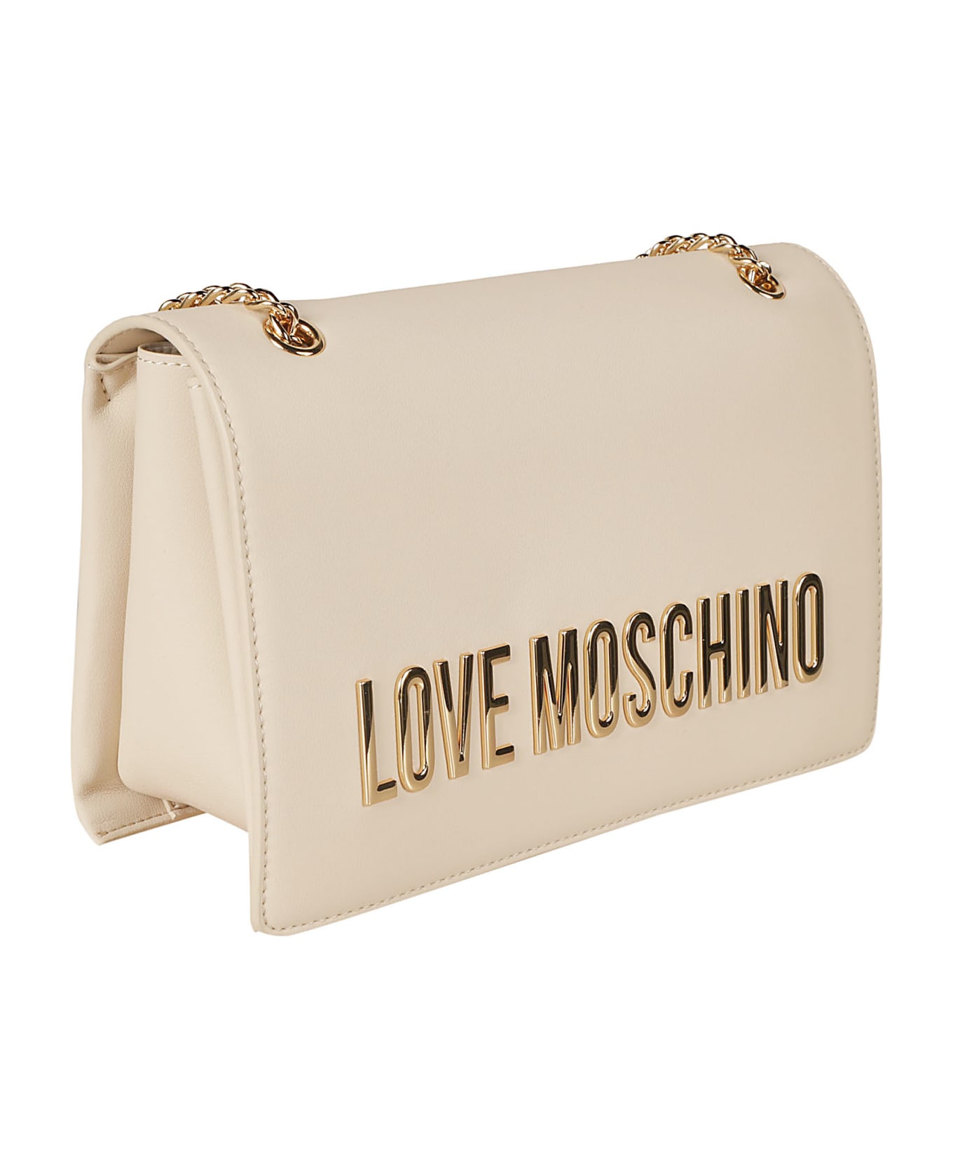 Love Moschino Logo Plaque Applique Shoulder Bag - Avorio