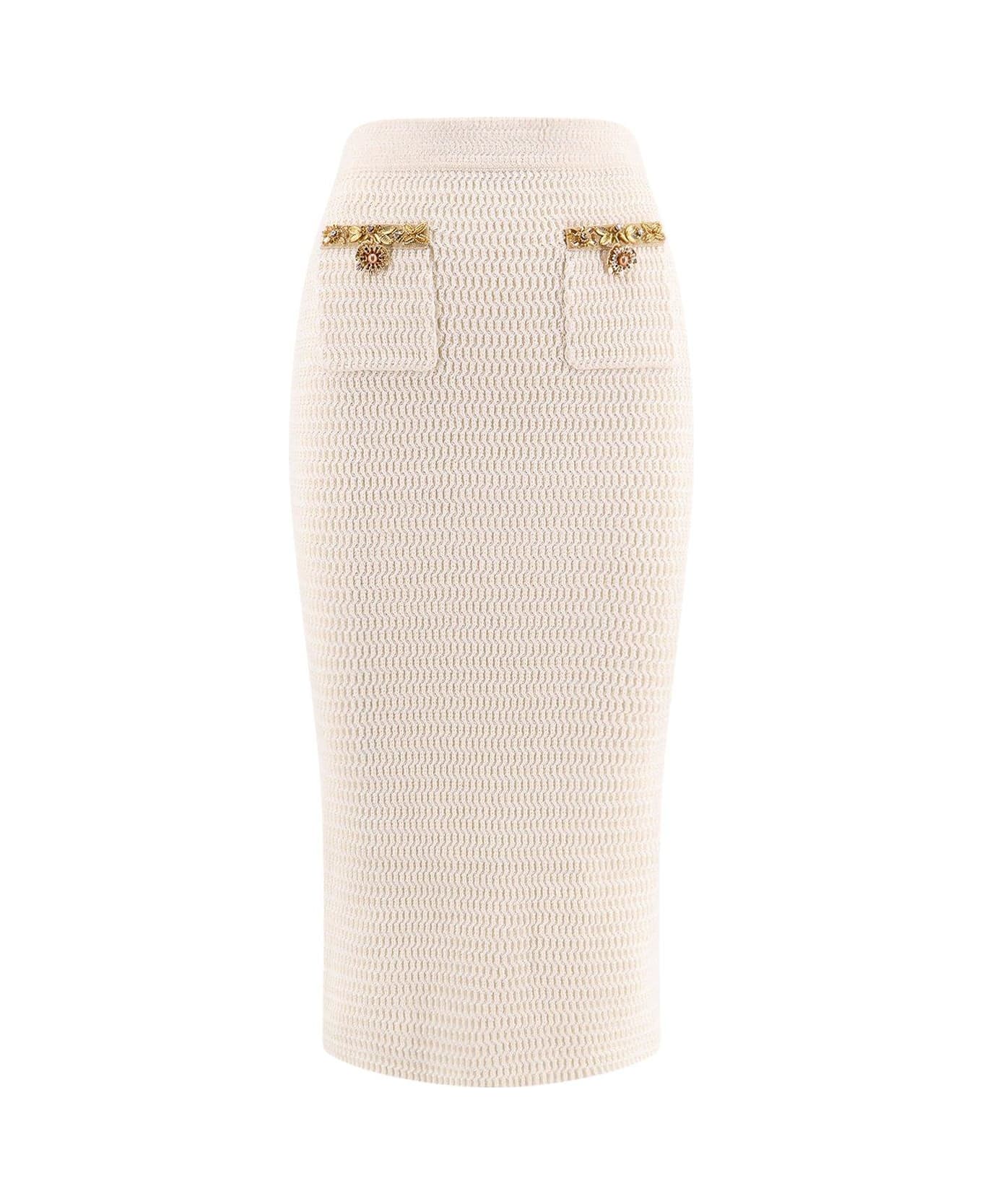self-portrait Lurex Knitted Midi Skirt - Beige