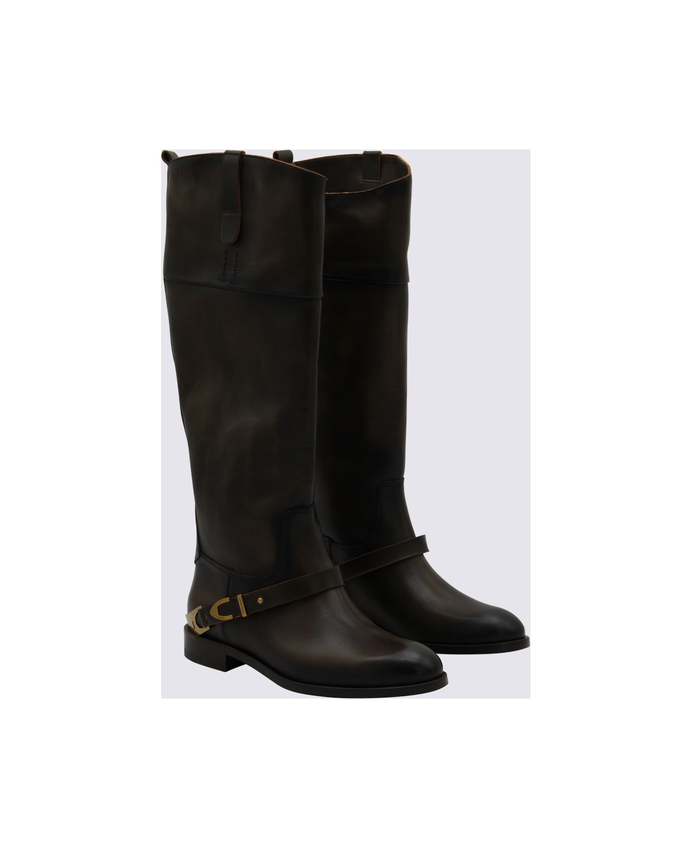 Golden Goose Dark Brown Leather Boots - DARK BROWN/BEIGE