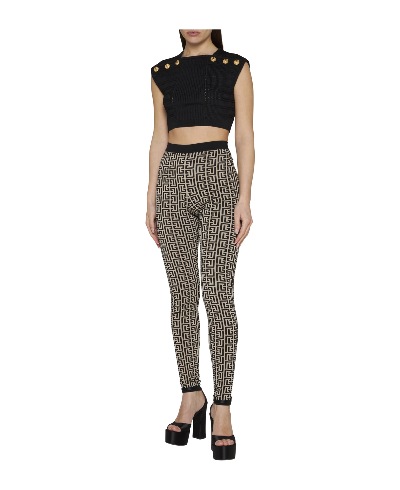 Balmain Monogram Knit Leggings - Black