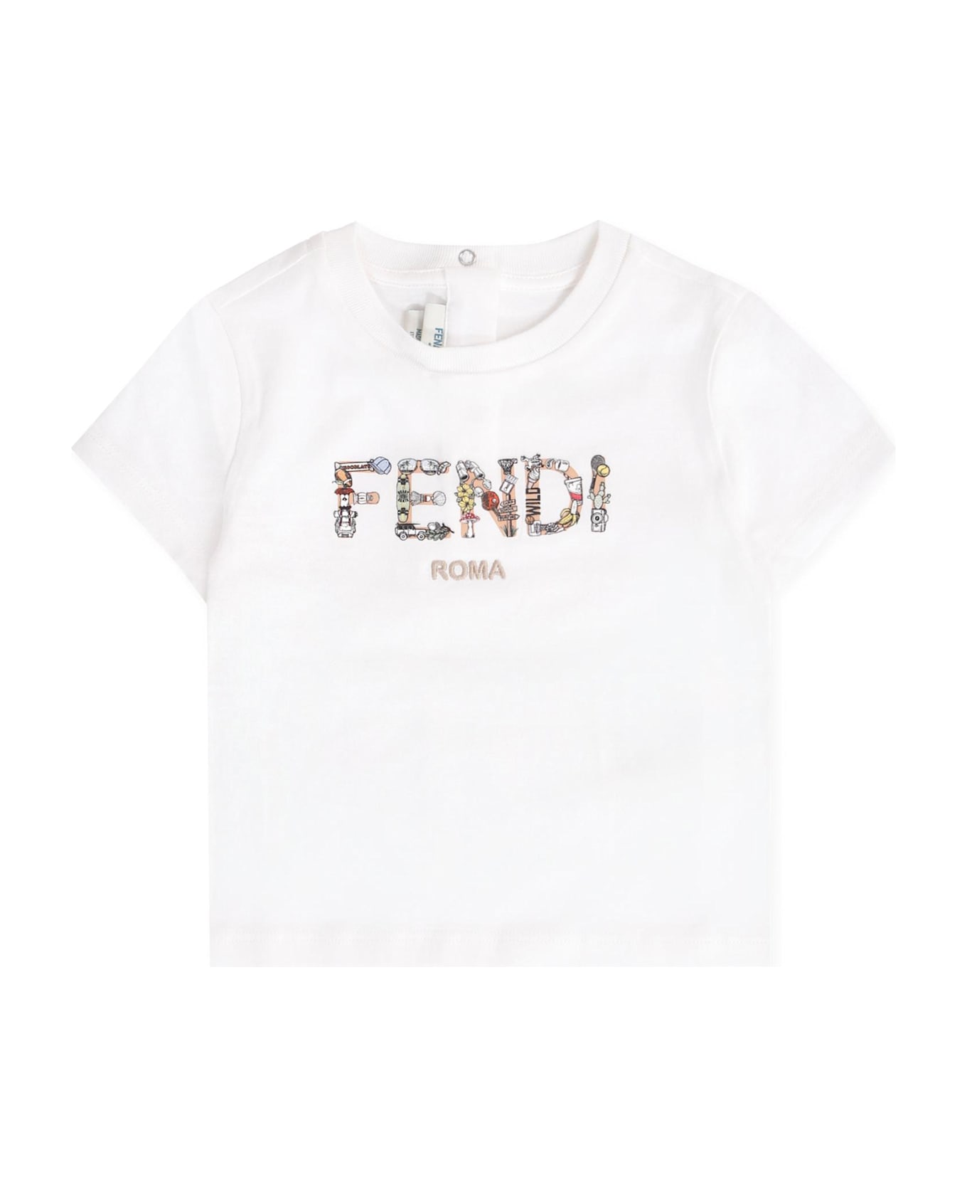 Fendi White T-shirt With Logo For Baby Boy - White