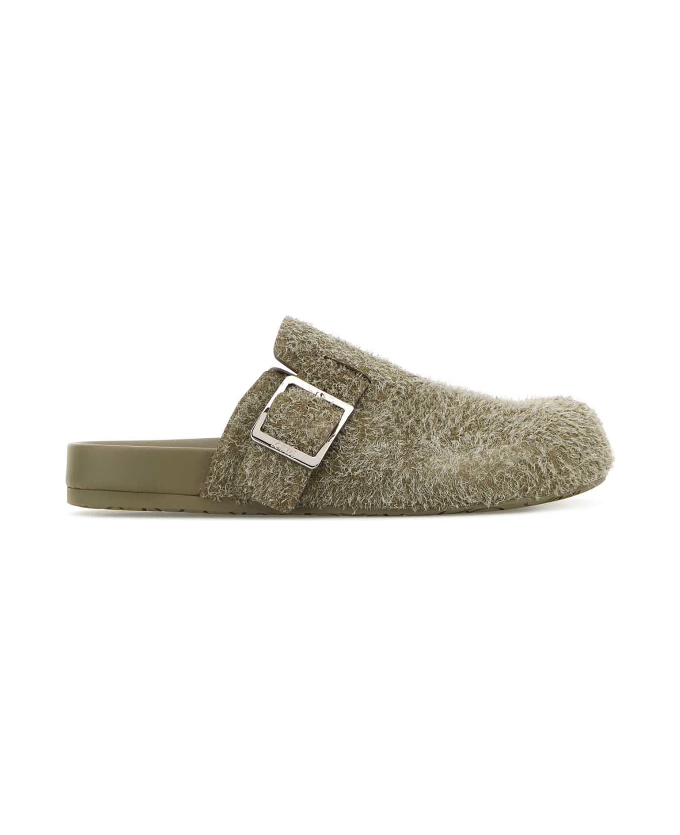 Loewe Khaki Suede Ease Buckle Slippers - KHAKIGREEN