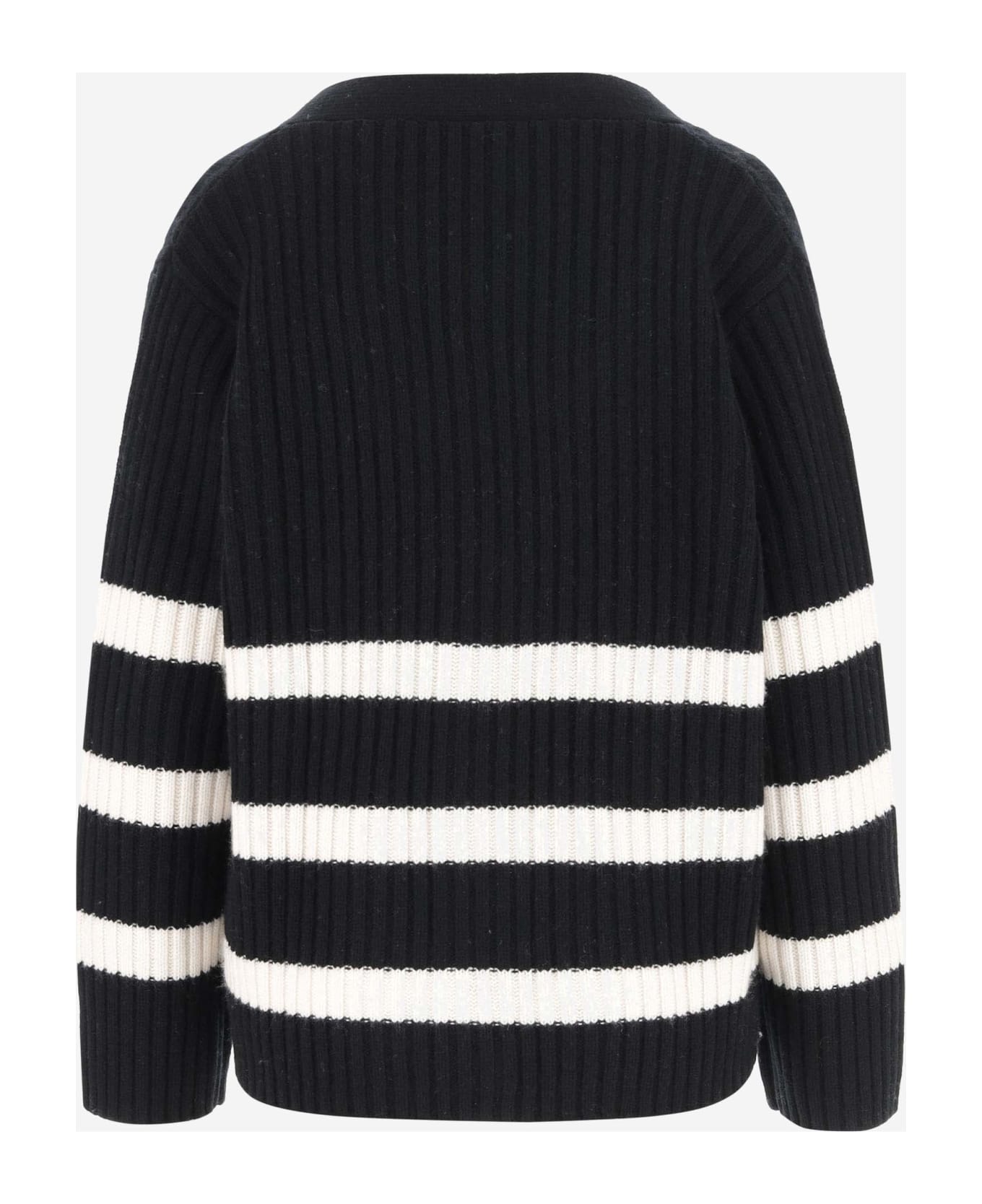 Allude Cardigan Made Of Wool Blend With Striped Pattern - Red