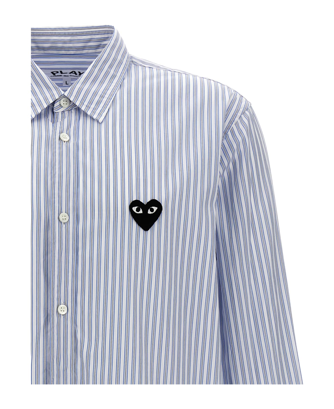 Comme des Garçons Play Logo Patch Striped Shirt - Light Blue