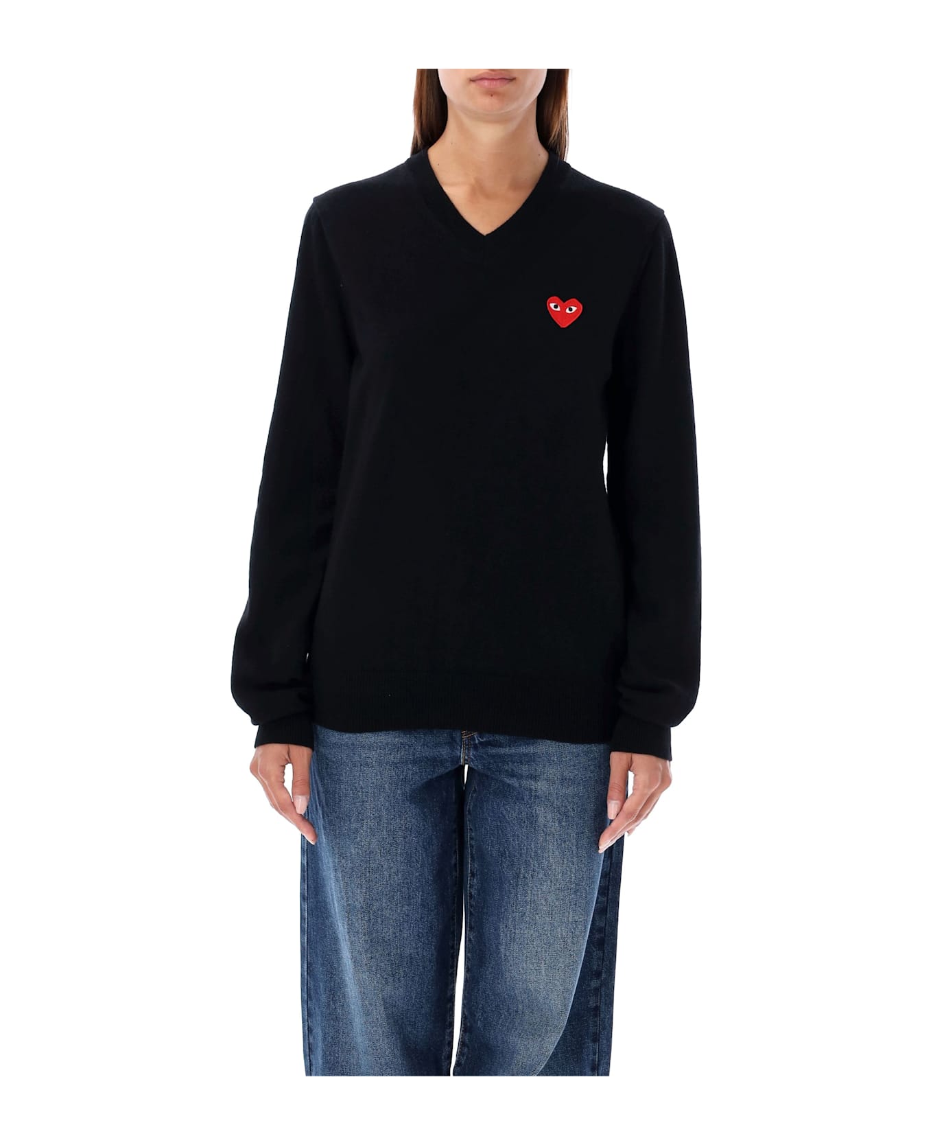 Comme des Garçons Play Red Heart Patch V-neck - BLACK