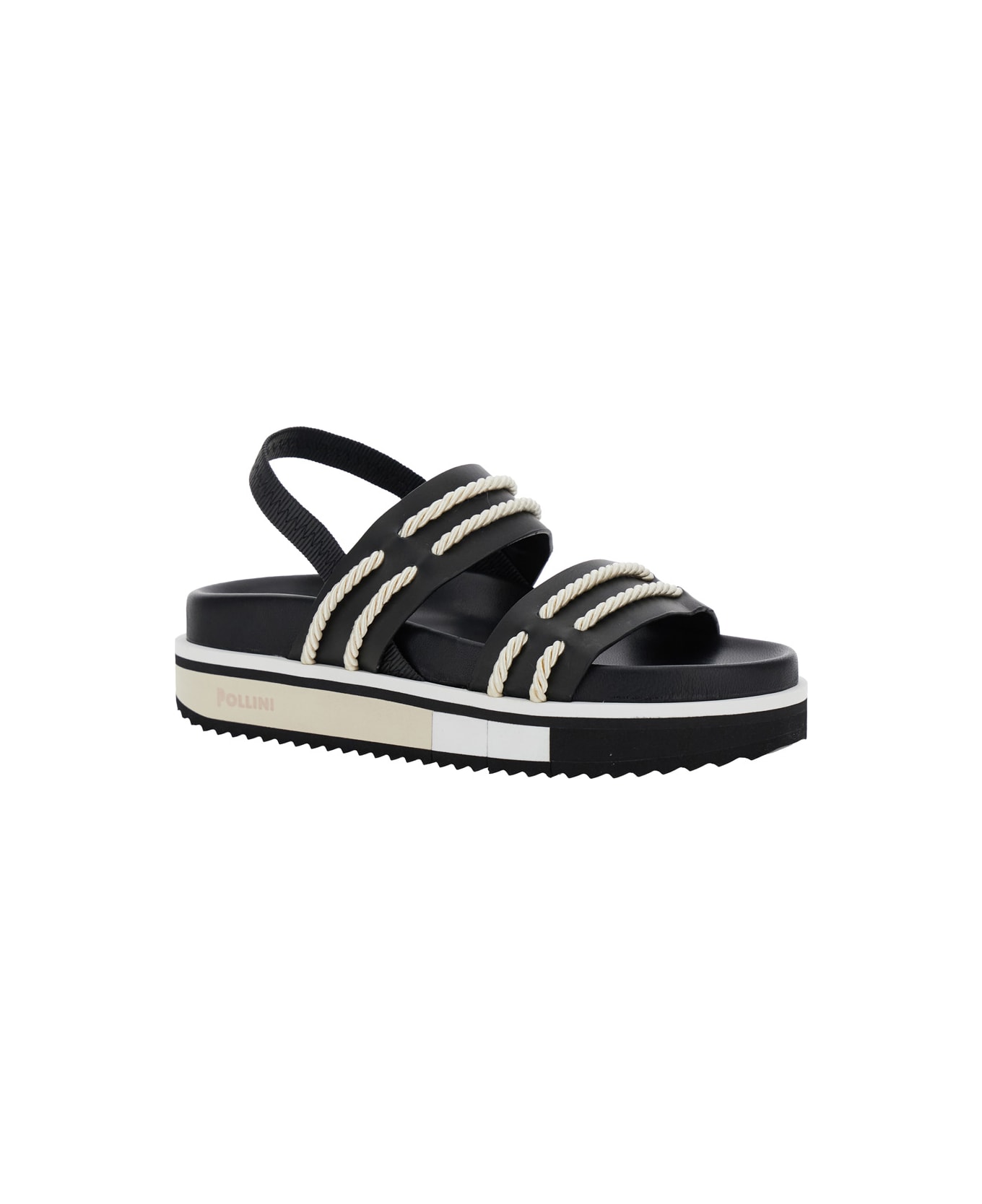 Pollini Black Sandals With Elastic Strap And Criss-crossed Details On The Front In Leather Woman - Black