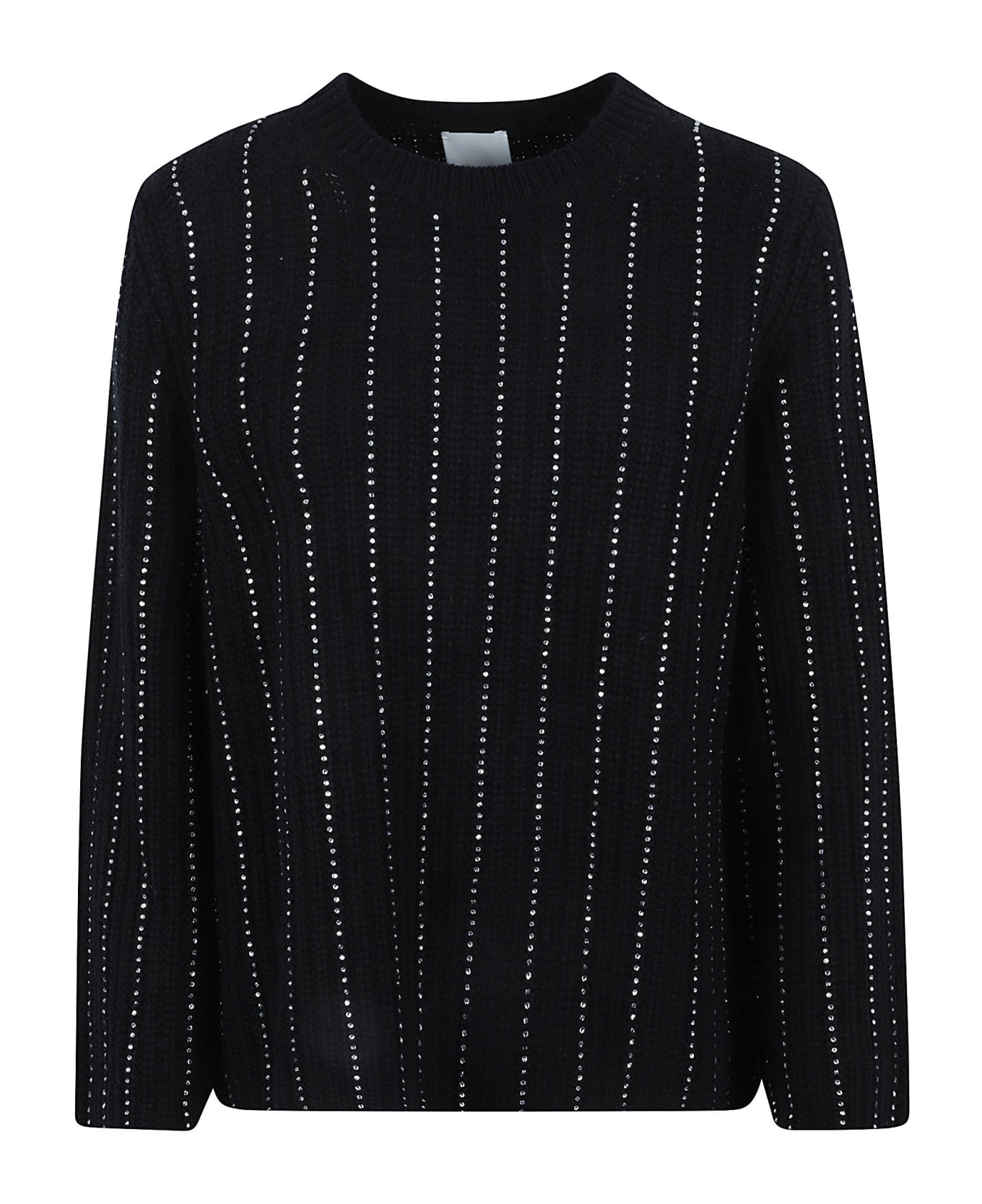Allude Crystal Embellished Stripe Sweater - Black