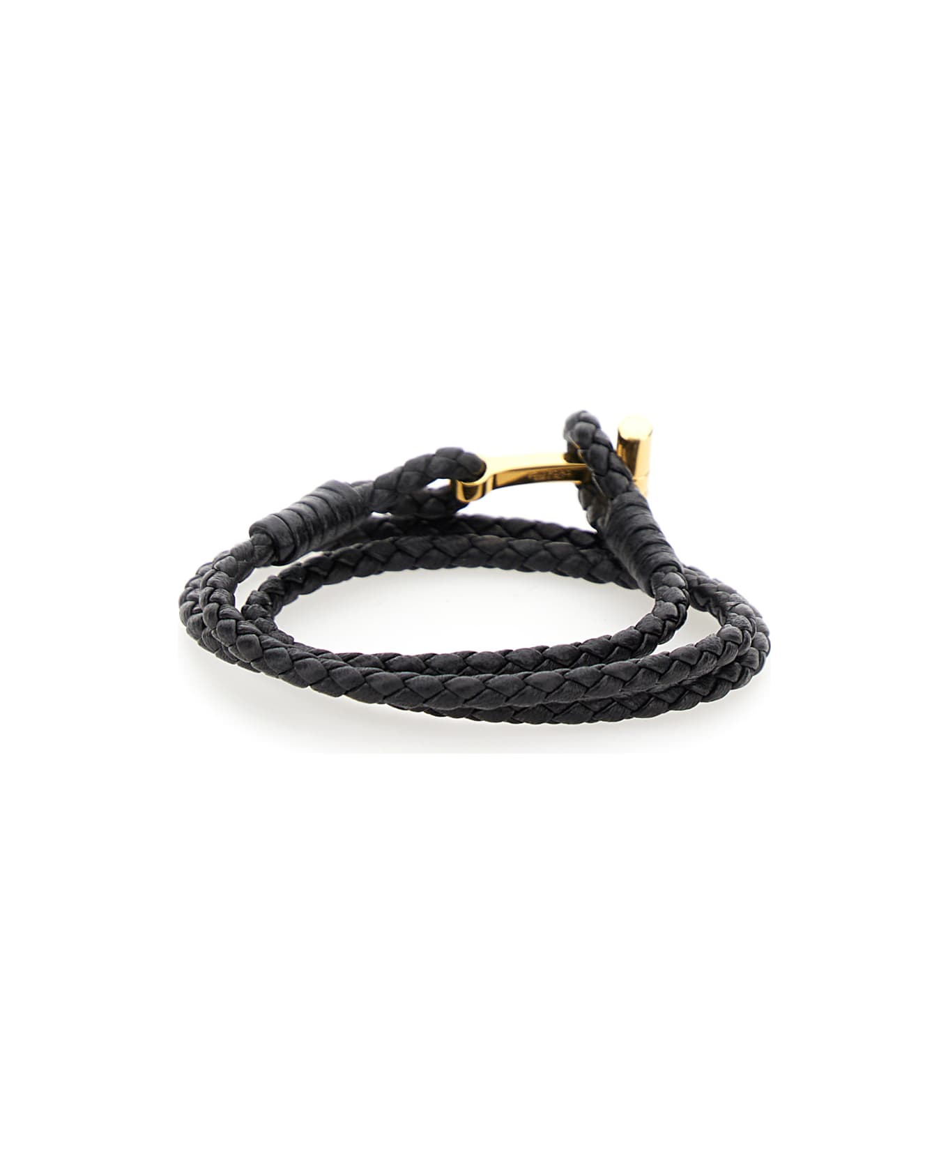 Tom Ford Black Bracelet With T Detail In Braided Leather Man - Black