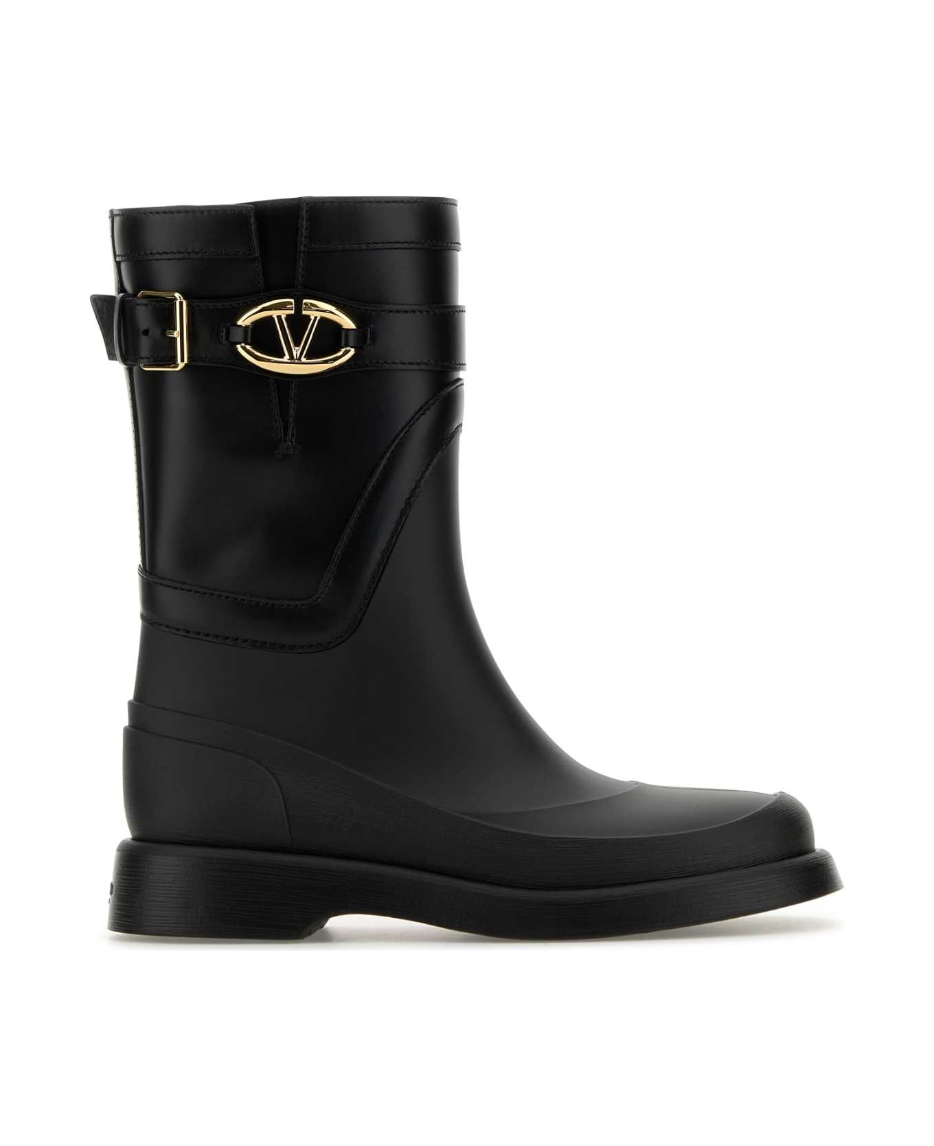 Valentino Garavani Black Rubber And Leather Boots - NERO